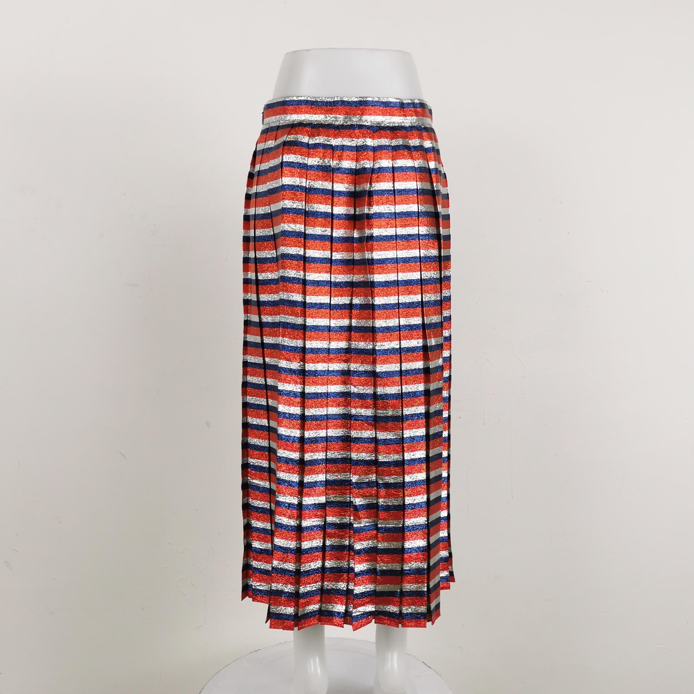 Gucci Gucci Metallic Stripe Silk Blend Midi Skirt Size 44 Size 30" / US 8 / IT 44 - 2 Thumbnail