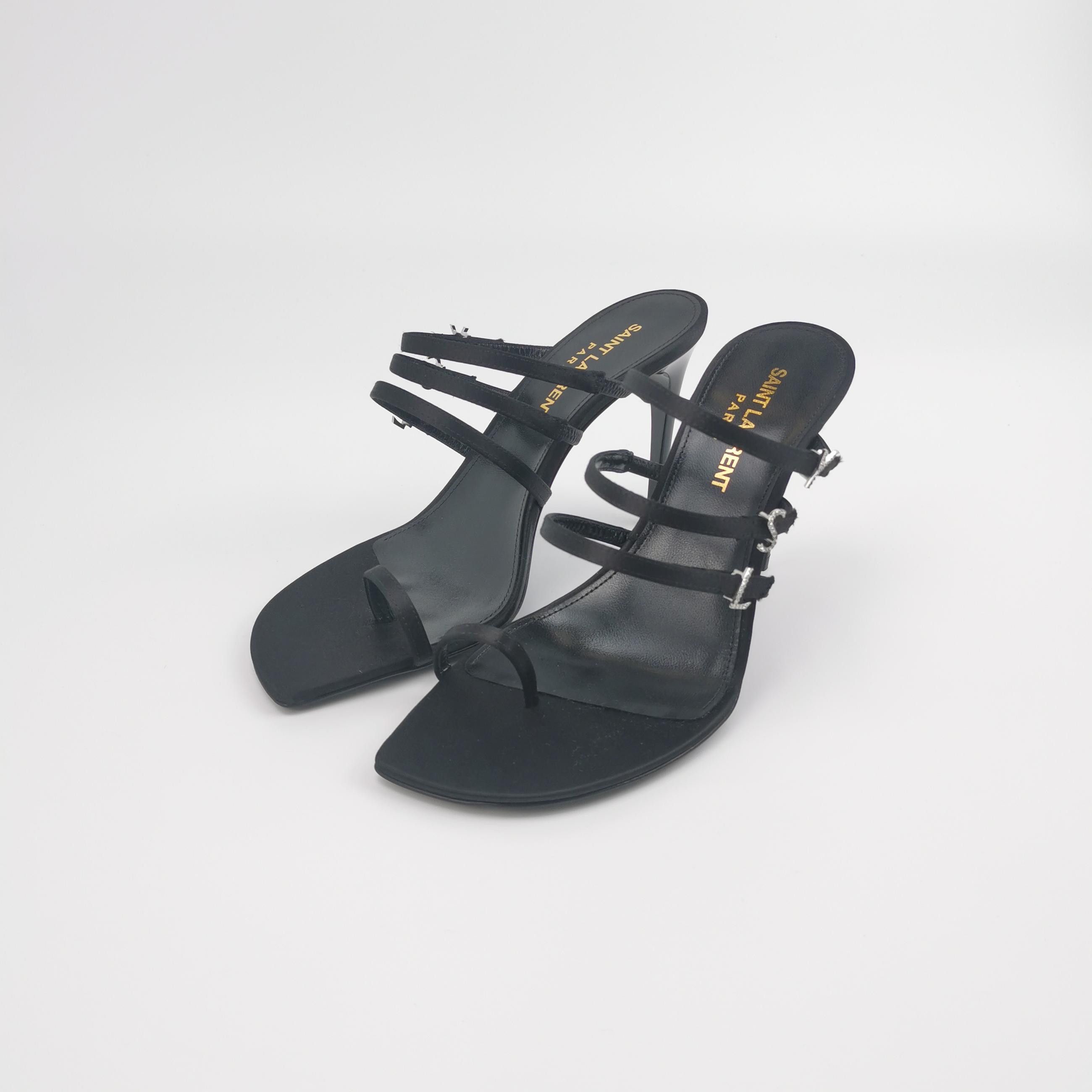 Saint Laurent Paris Saint Laurent Rhinestone Logo Satin Sandals Size 35 Size US 5 / IT 35 - 2 Thumbnail