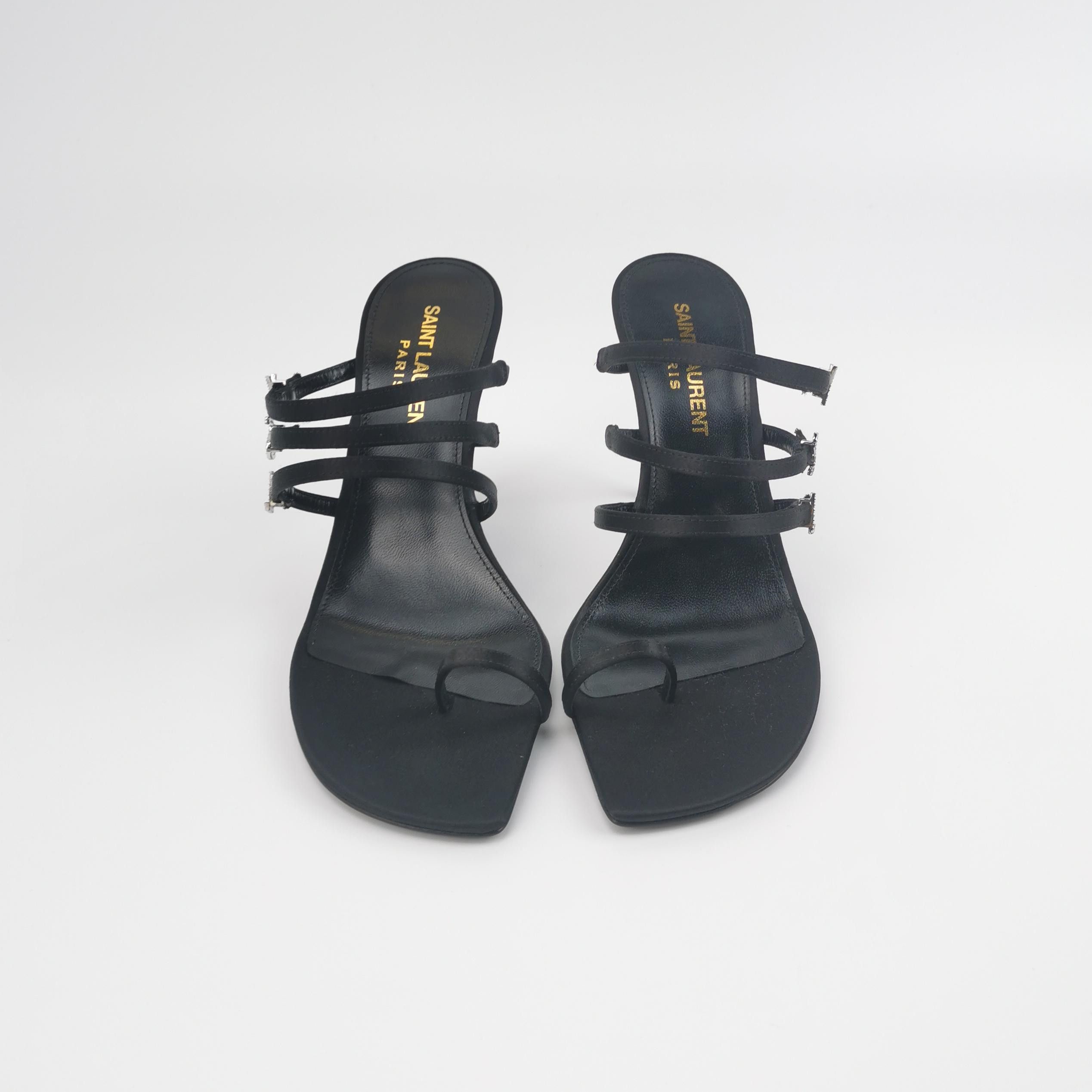 Saint Laurent Paris Saint Laurent Rhinestone Logo Satin Sandals Size 35 Size US 5 / IT 35 - 3 Thumbnail