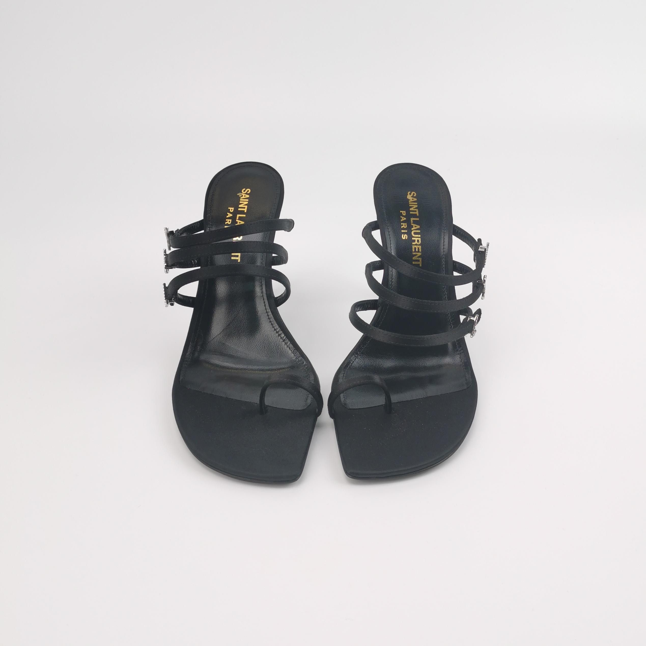 Saint Laurent Paris Saint Laurent Rhinestone Logo Satin Heels Size 35 Size US 5 / IT 35 - 3 Thumbnail