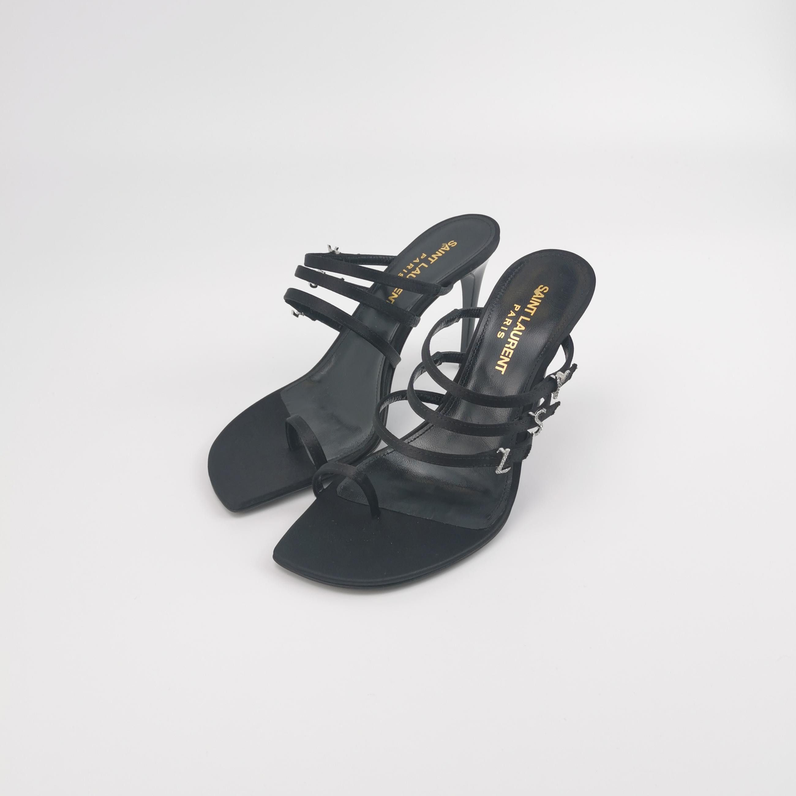 Saint Laurent Paris Saint Laurent Rhinestone Logo Satin Heels Size 35 Size US 5 / IT 35 - 2 Thumbnail