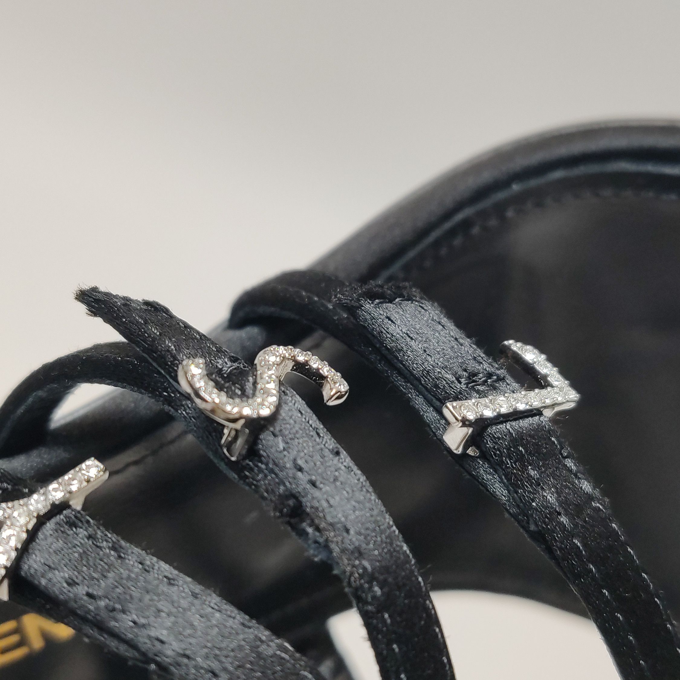Saint Laurent Paris Saint Laurent Rhinestone Logo Satin Heels Size 35 Size US 5 / IT 35 - 7 Thumbnail