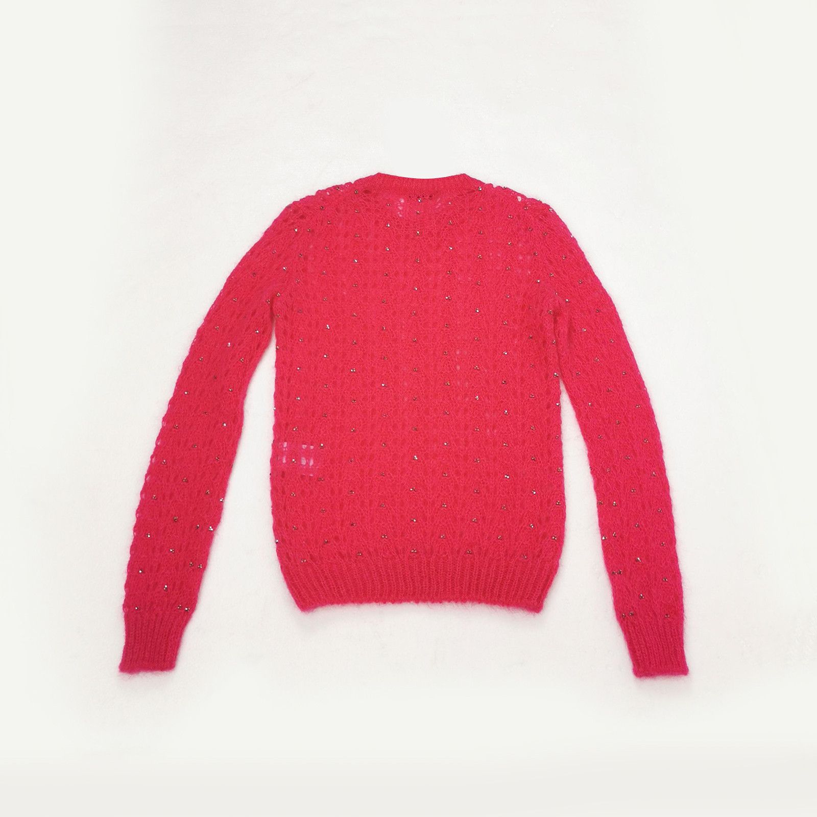 Saint Laurent Paris Saint Laurent Pink Mohair Beaded Sweater Size S Size S / US 4 / IT 40 - 2 Thumbnail