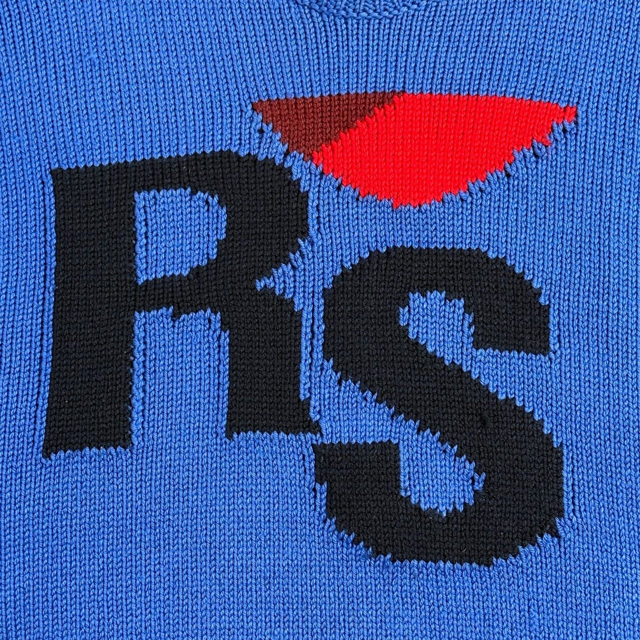 Raf Simons Cropped RS Logo Knit Sweater Blue Red Black Size US L / EU 52-54 / 3 - 3 Thumbnail