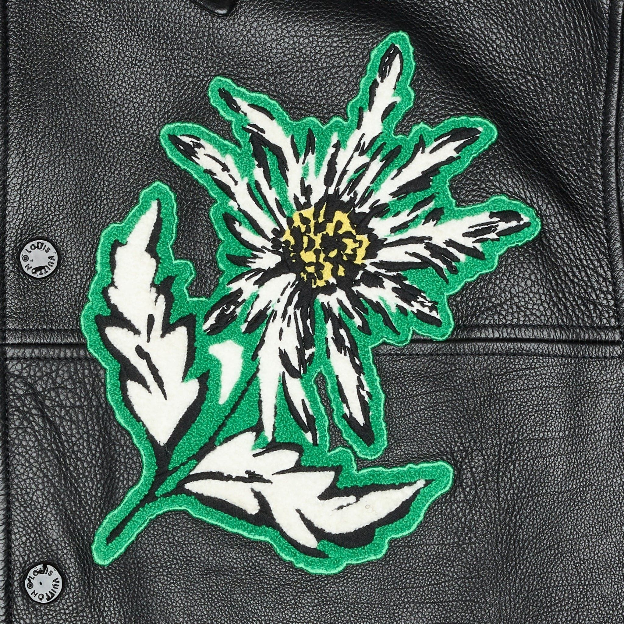 Louis Vuitton Flower Patch Long Leather Coach Jacket Black Green Multi Size US XL / EU 56 / 4 - 4 Thumbnail
