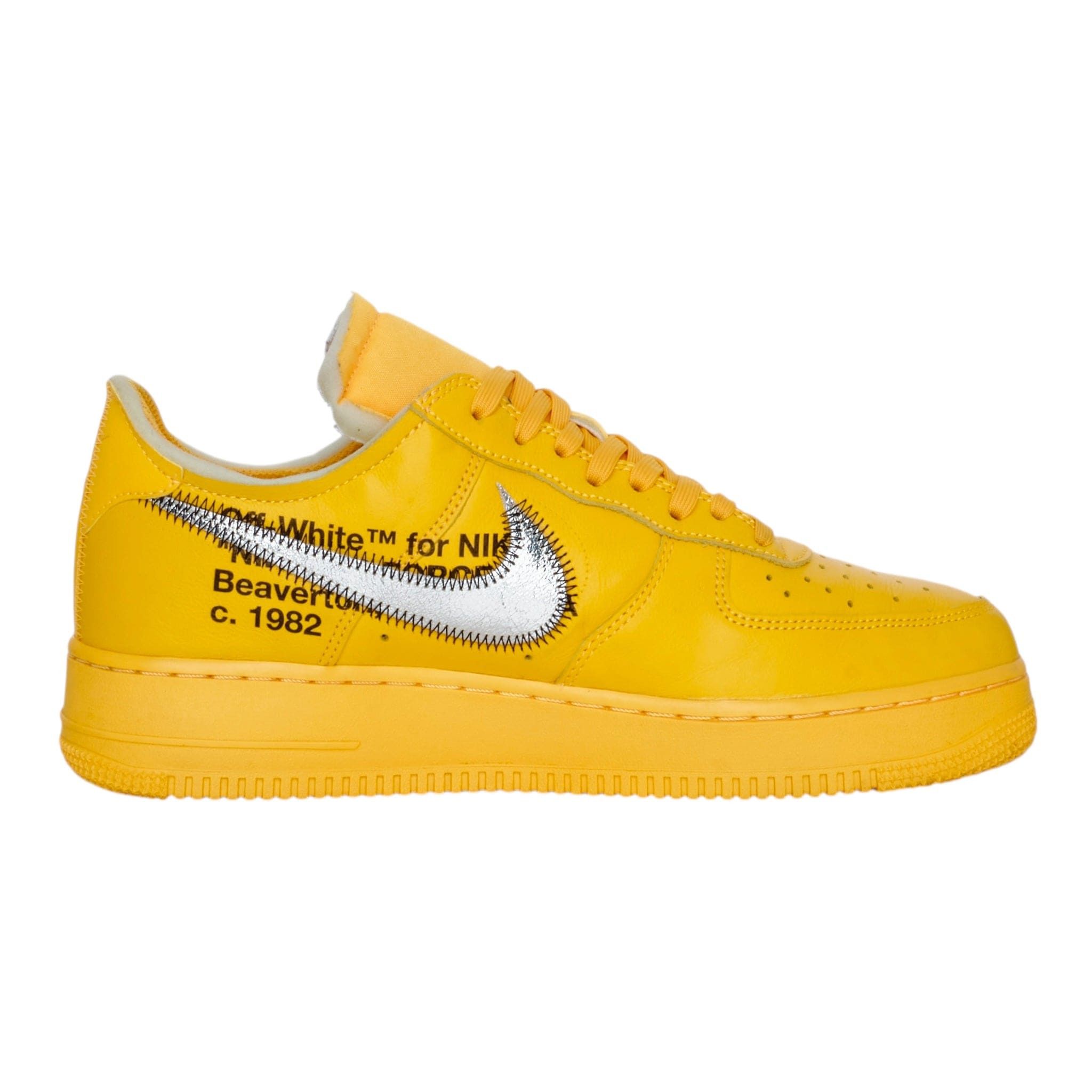 Nike Air Force 1 Low Off-White University Gold Metallic Silver Size US 9.5 / EU 42-43 - 4 Thumbnail