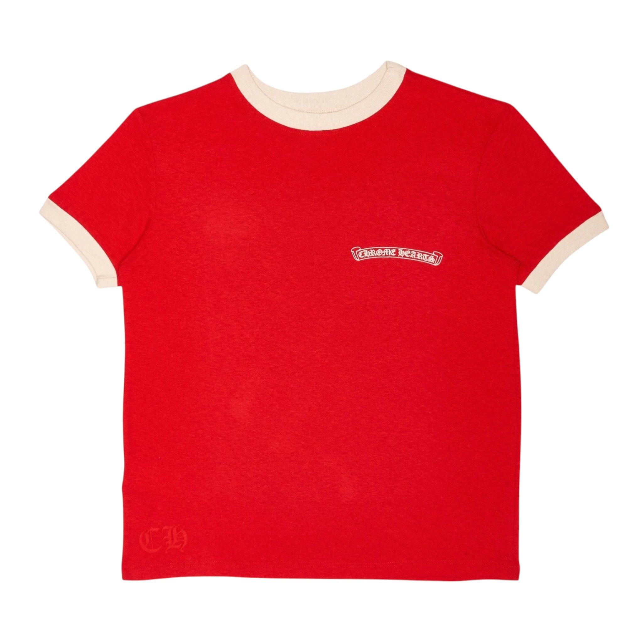 Chrome Hearts Ringer Horseshoe Scroll Logo Short Sleeve Tee Shirt Red Whi Size S / US 4 / IT 40 - 2 Thumbnail