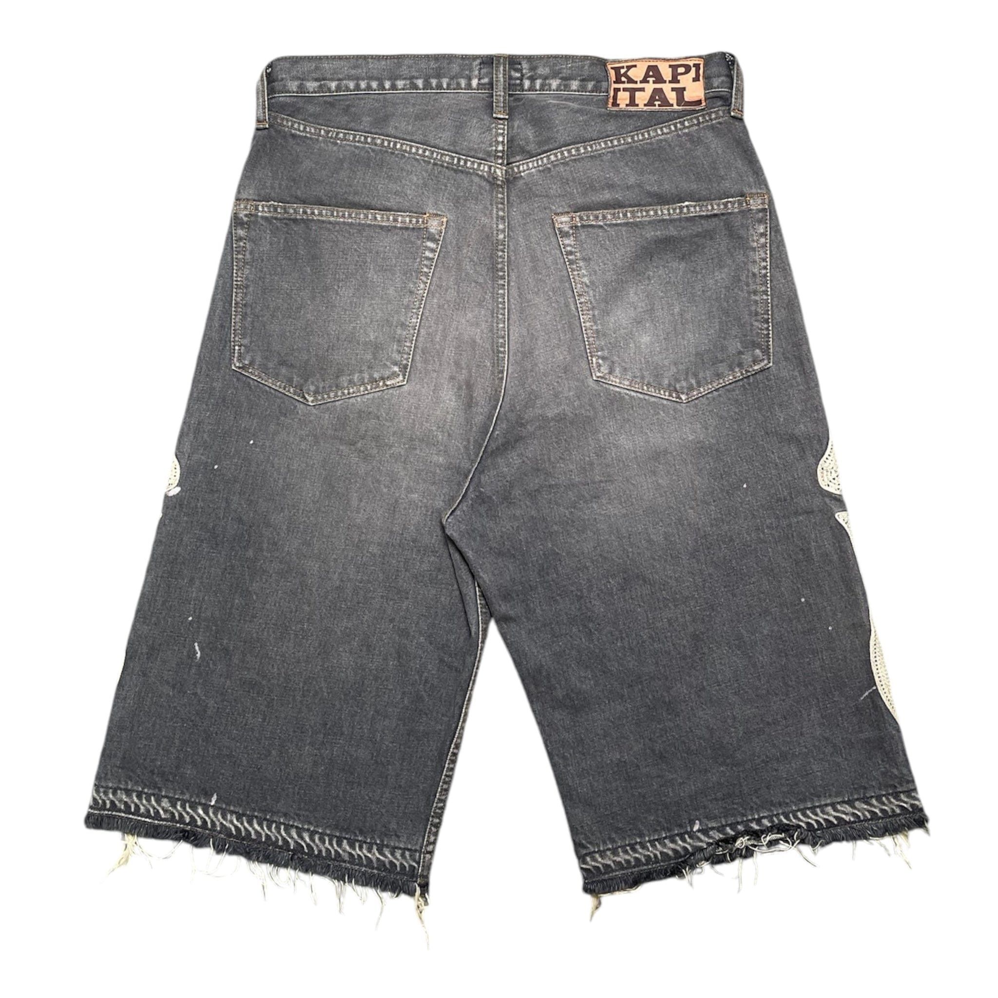 Kapital Bone Denim Shorts Washed Black White Size US 36 / EU 52 - 2 Thumbnail