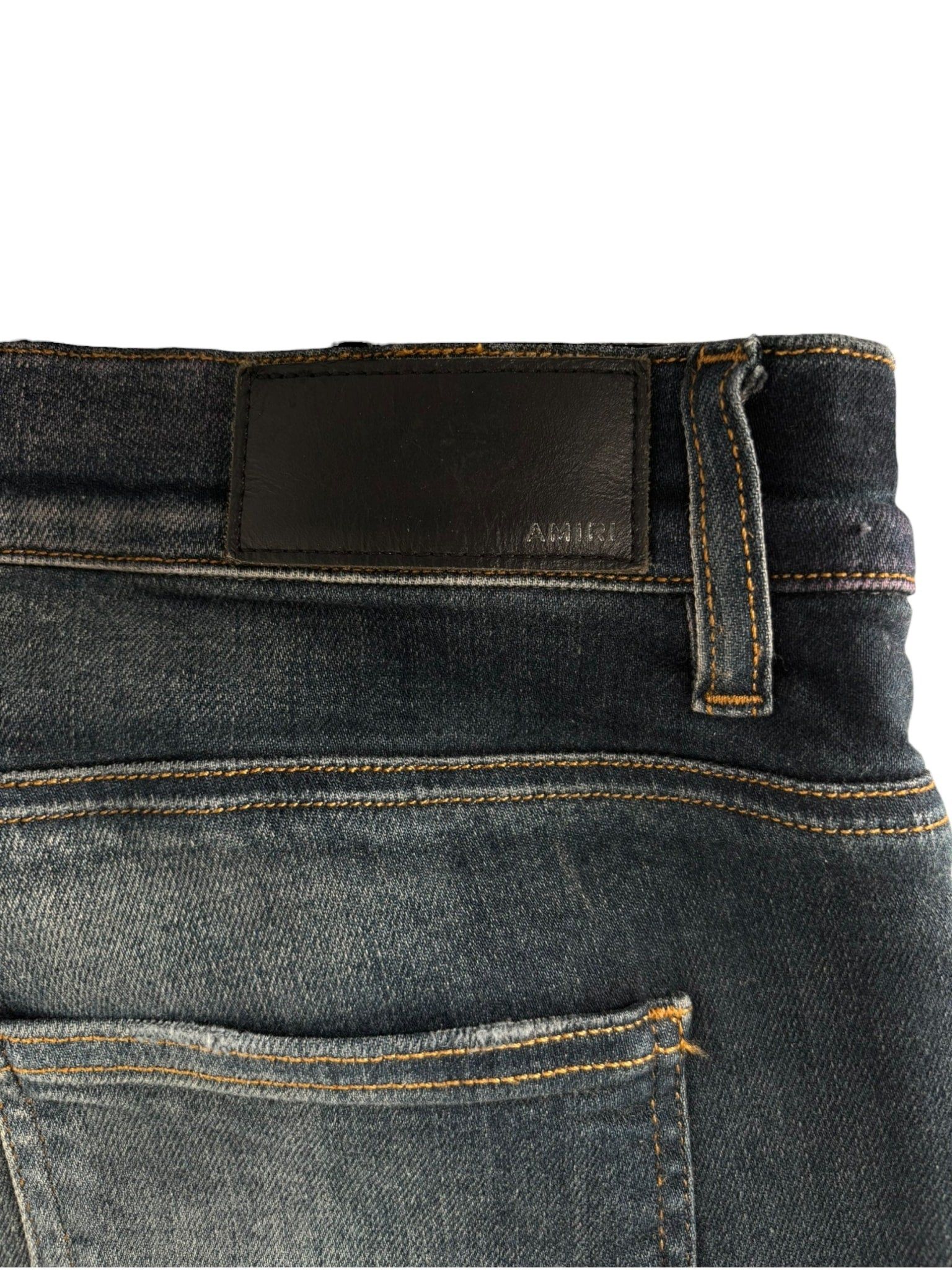 Amiri MX1 Leather Patch Jeans Deep Indigo/Black Size US 28 / EU 44 - 3 Thumbnail
