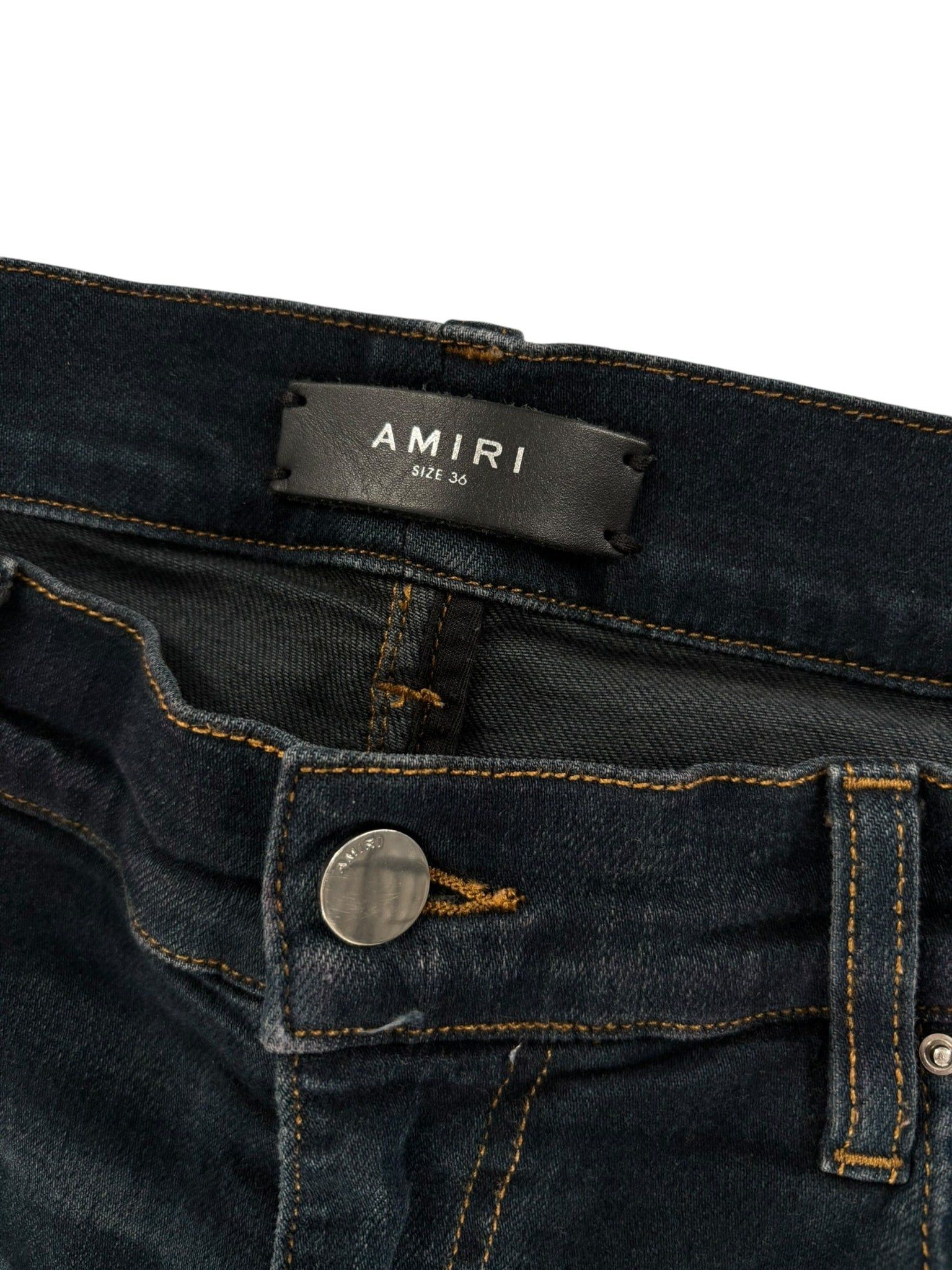 Amiri MX1 Leather Patch Jeans Deep Indigo/Black Size US 28 / EU 44 - 2 Thumbnail
