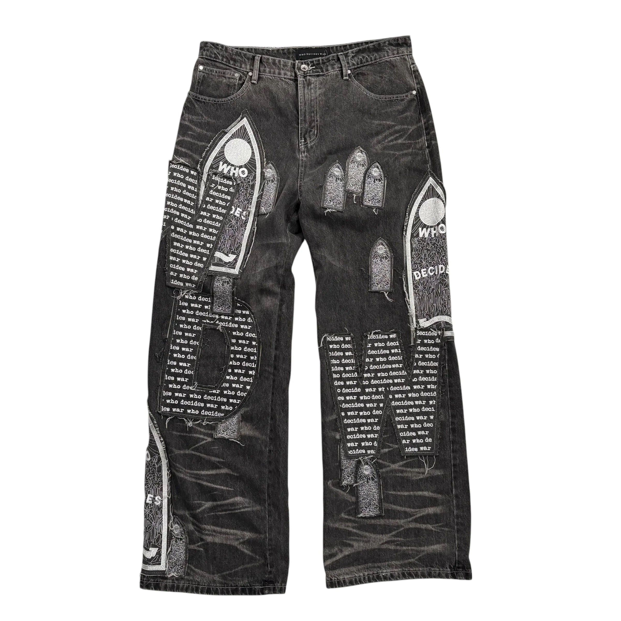 Who Decides War Motif Jeans "Grey" Size US 32 / EU 48 - 2 Thumbnail