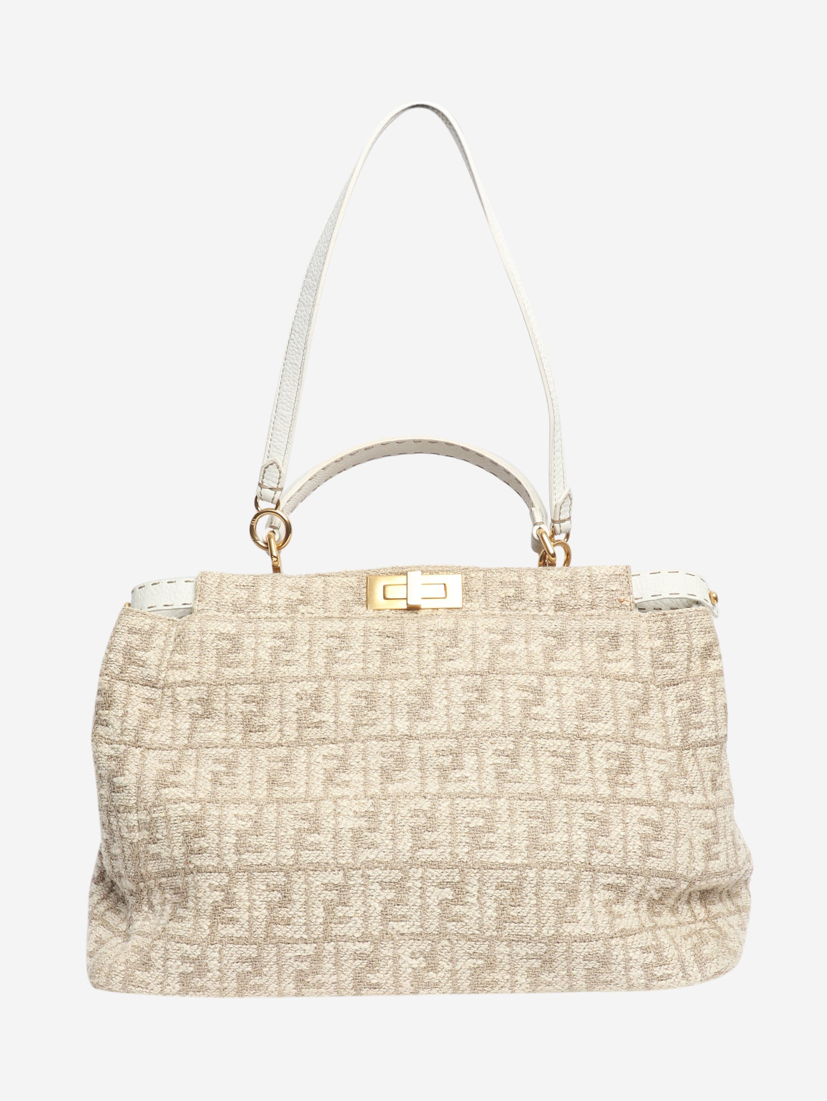 Fendi Neutral Peekaboo tweed shoulder bag Size ONE SIZE - 4 Thumbnail