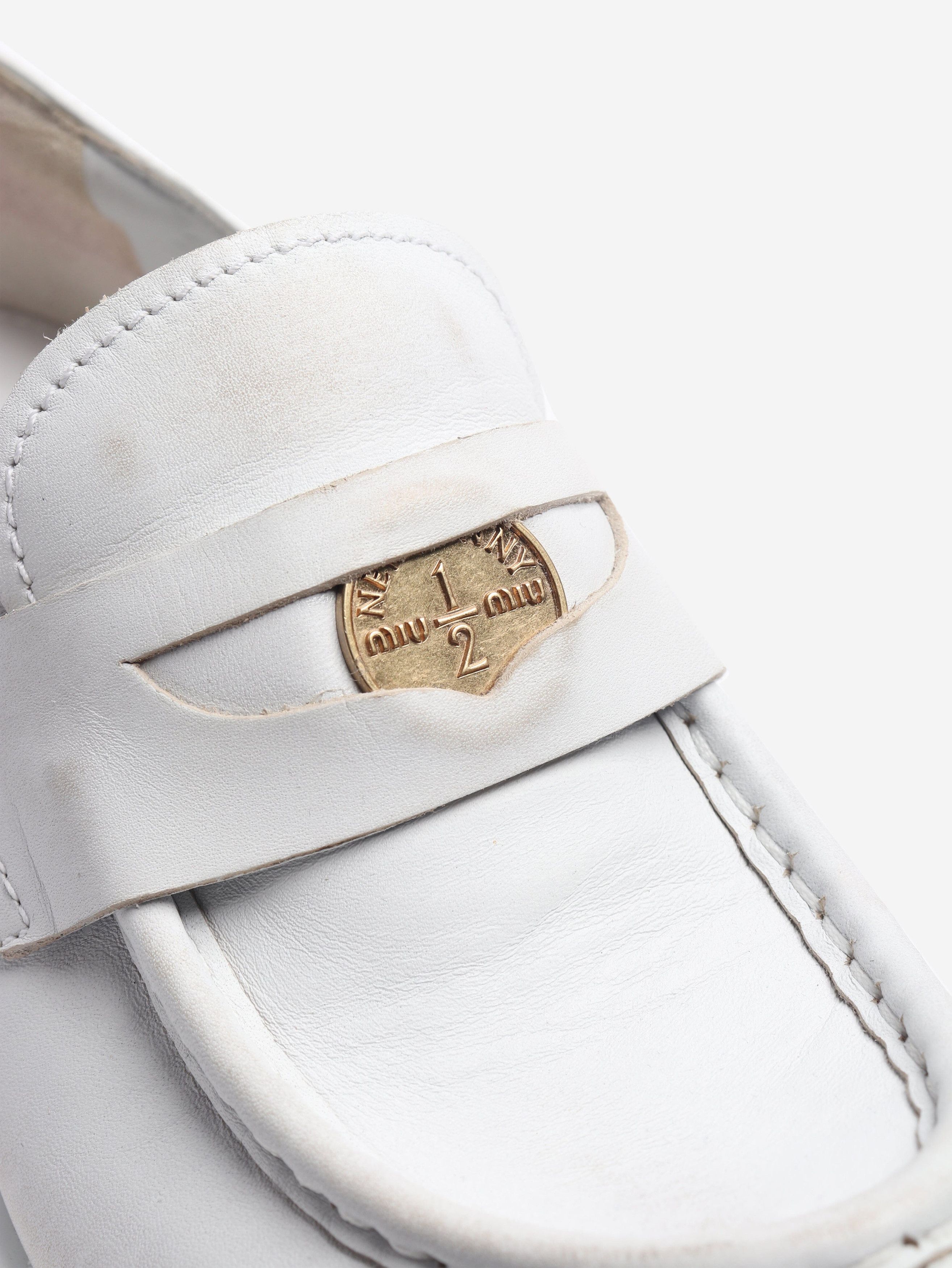 Miu Miu White heeled leather penny loafers - EU 38 Size US 7.5 / IT 37.5 - 4 Thumbnail