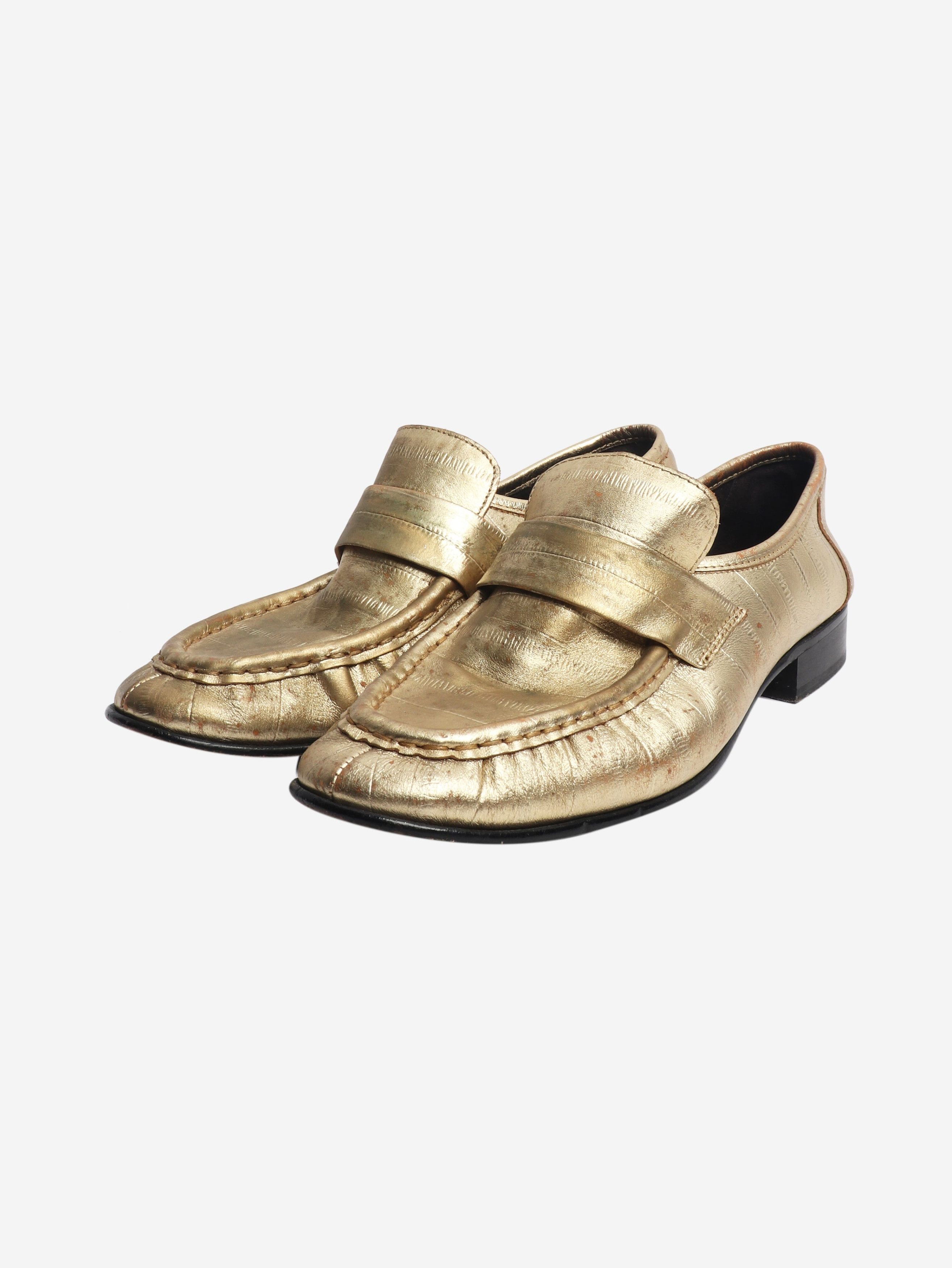 The Row Gold metallic leather loafers - EU 38 Size US 7.5 / IT 37.5 - 2 Thumbnail