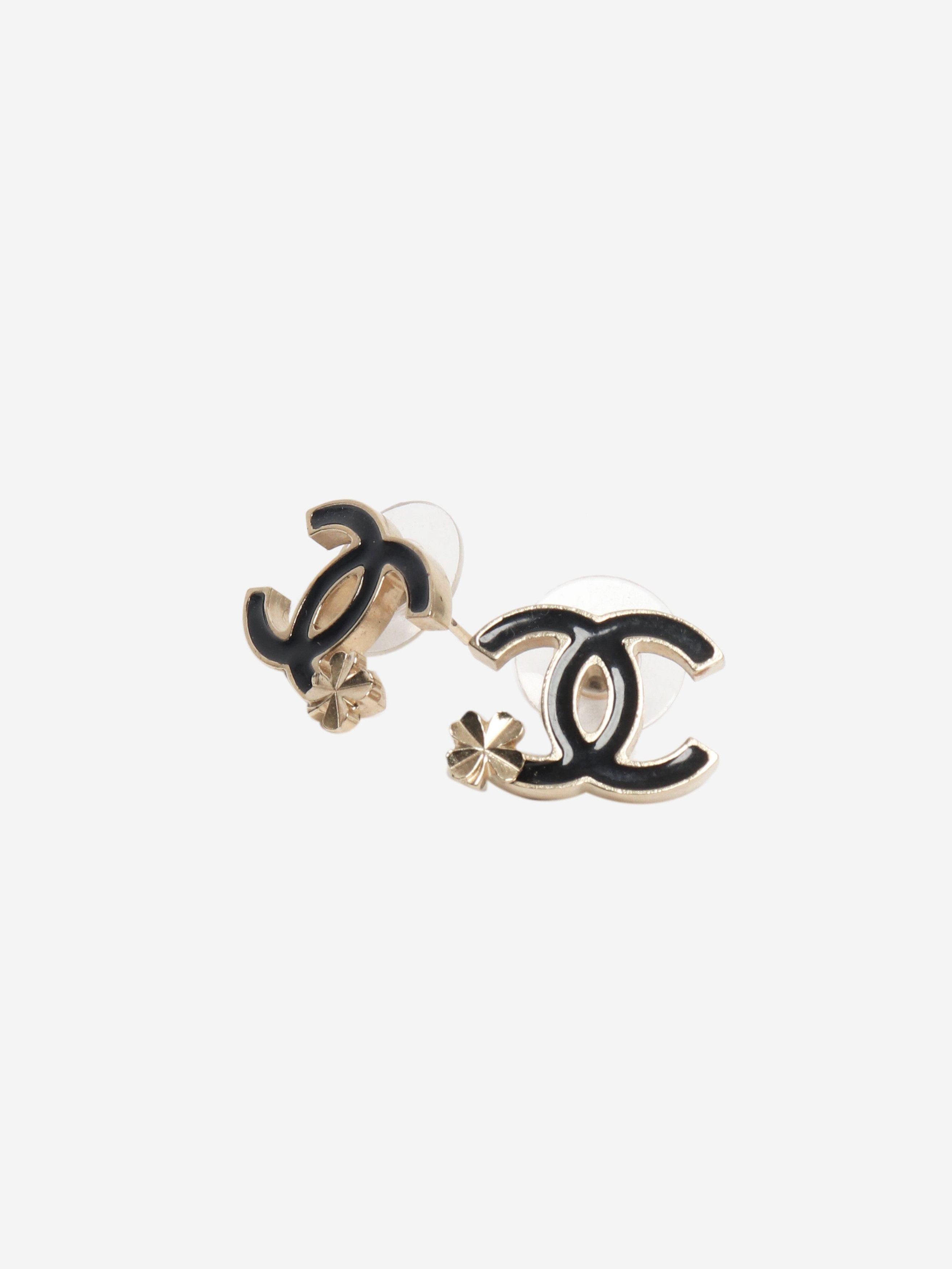 Chanel Gold and black CC four-leaf clover earrings Size ONE SIZE - 3 Thumbnail