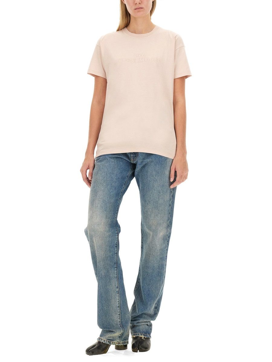 Maison Margiela MAISON MARGIELA T-SHIRT WITH LOGO - BEIGE Size S / US 4 / IT 40 - 2 Thumbnail