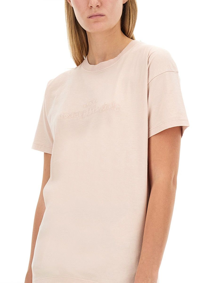 Maison Margiela MAISON MARGIELA T-SHIRT WITH LOGO - BEIGE Size S / US 4 / IT 40 - 4 Thumbnail