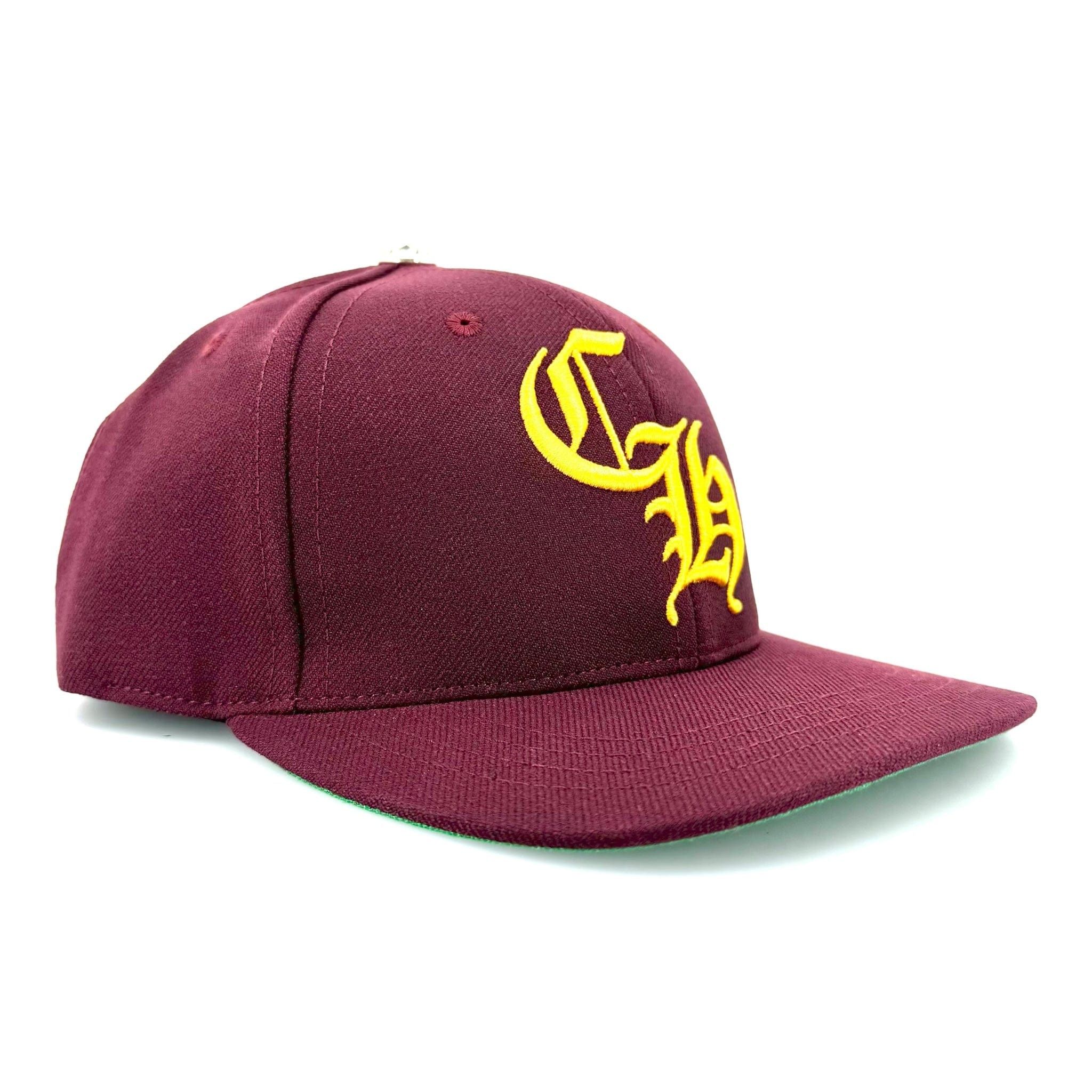 Chrome Hearts Embroidered CH Logo Baseball Hat Burgundy Gold Size ONE SIZE - 2 Thumbnail