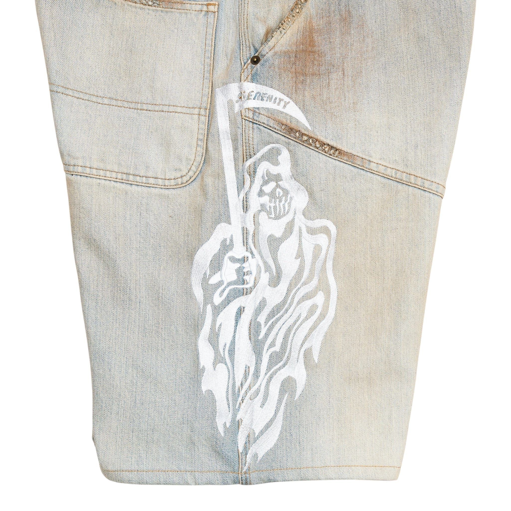 Warren Lotas Embroidered Reaper Moto Denim Shorts Dirty Indigo Size US 30 / EU 46 - 3 Thumbnail