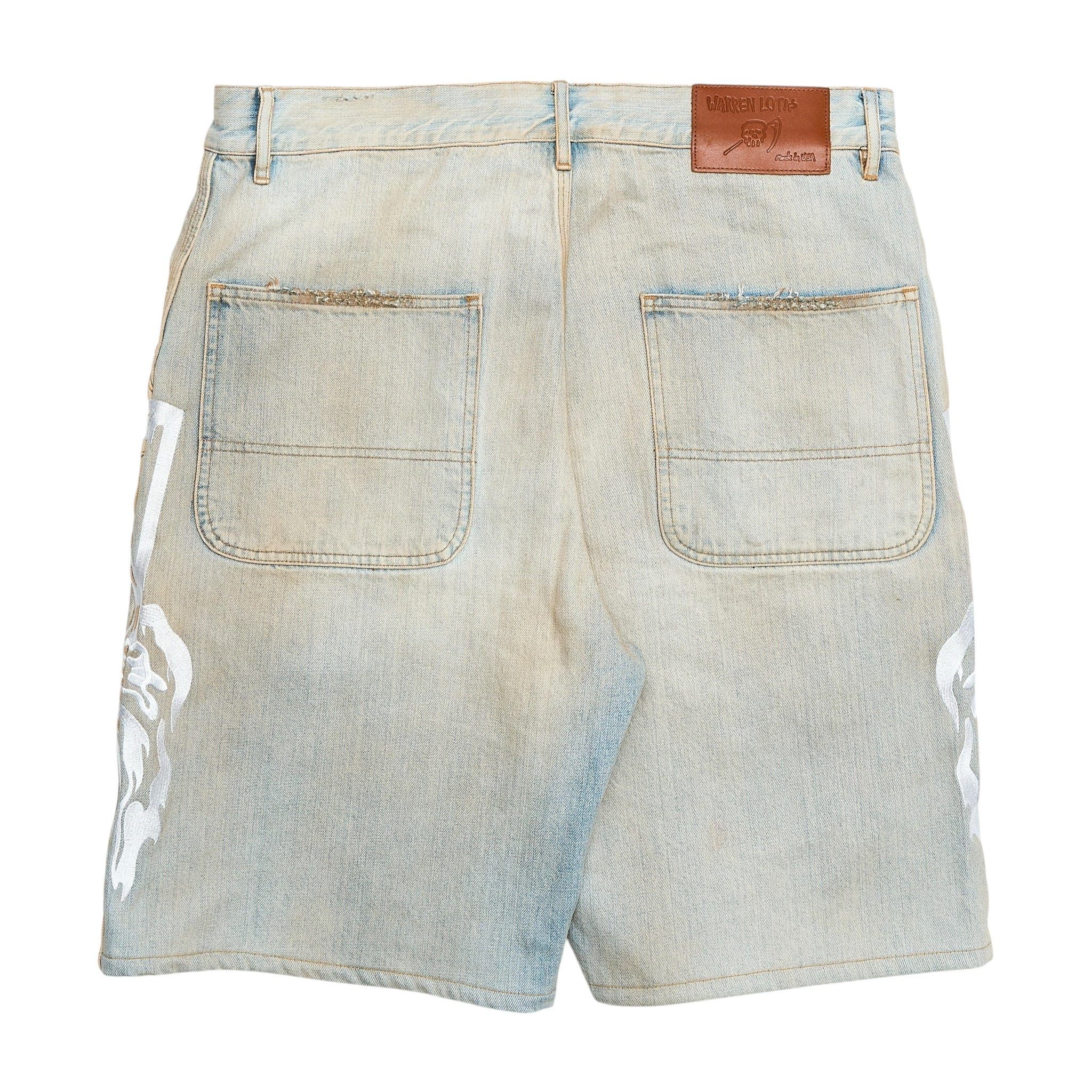 Warren Lotas Embroidered Reaper Moto Denim Shorts Dirty Indigo Size US 30 / EU 46 - 2 Thumbnail