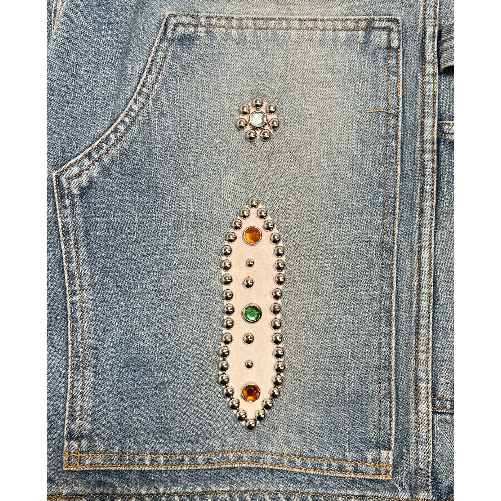 Kapital Double Knee Studded Jean Shorts Indigo Size US 36 / EU 52 - 3 Thumbnail