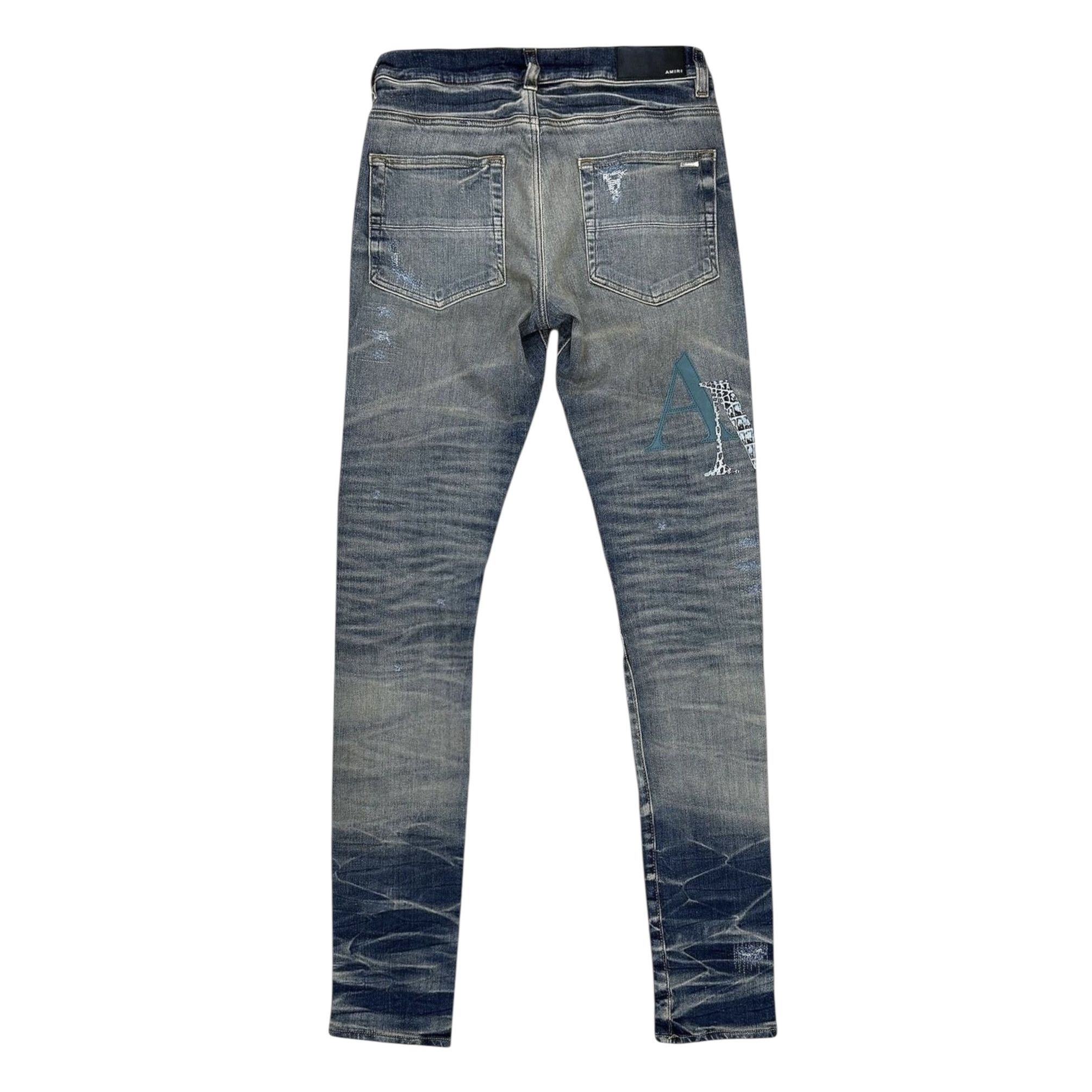 Amiri Amiri Leather Staggered Logo Jeans Vintage Indigo Size US 36 / EU 52 - 2 Thumbnail