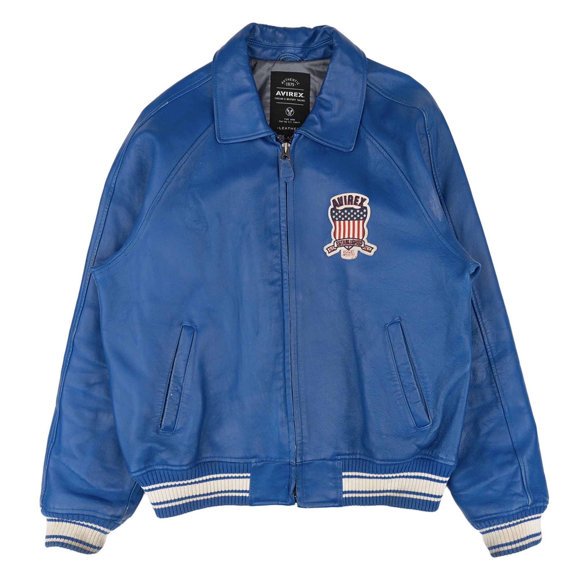 Avirex Icon Logo Leather Jacket Mazarine Blue Multi Size US L / EU 52-54 / 3 - 2 Thumbnail