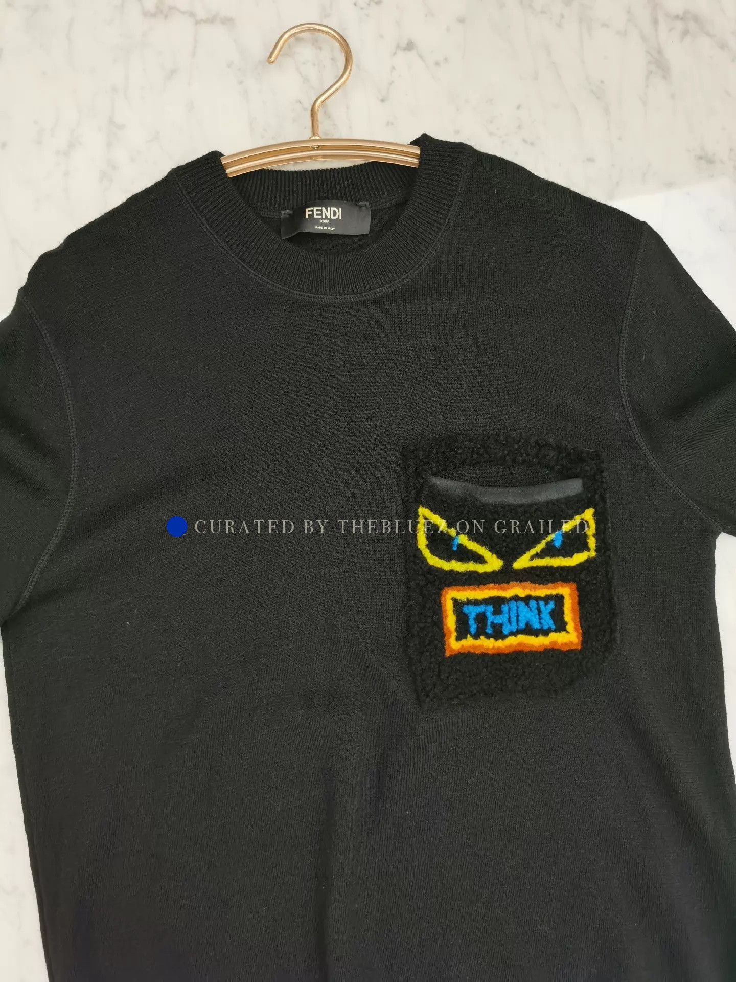 Fendi Stylish Black Wool Sweater with Bag Bugs Design Size US M / EU 48-50 / 2 - 4 Thumbnail