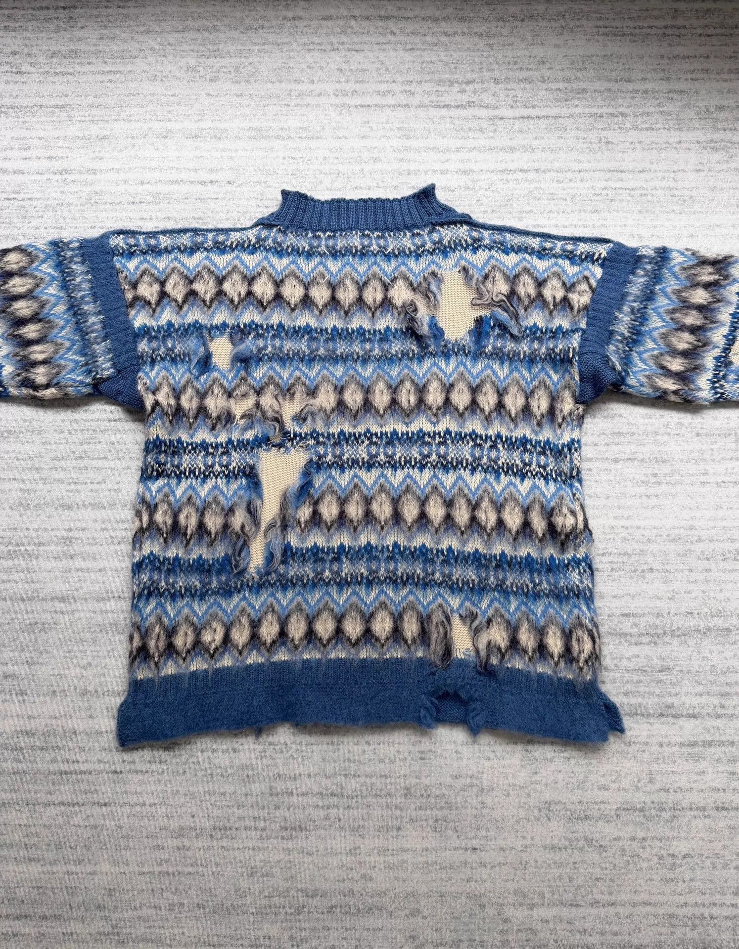 Maison Margiela Distressed Blue Fair Isle Knit Sweater Size US S / EU 44-46 / 1 - 2 Thumbnail