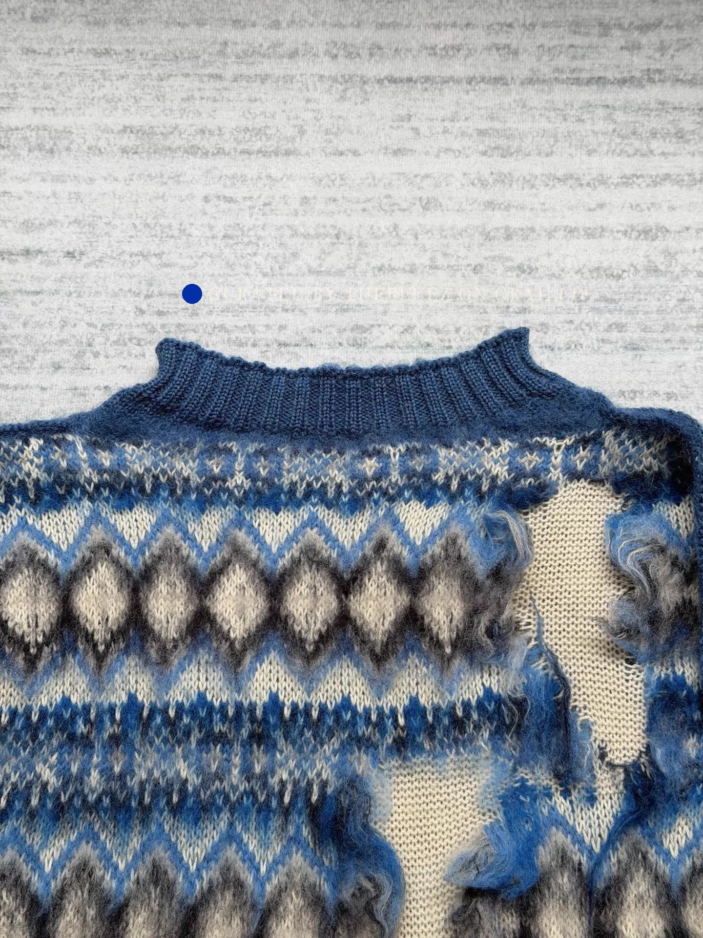 Maison Margiela Distressed Blue Fair Isle Knit Sweater Size US S / EU 44-46 / 1 - 3 Thumbnail