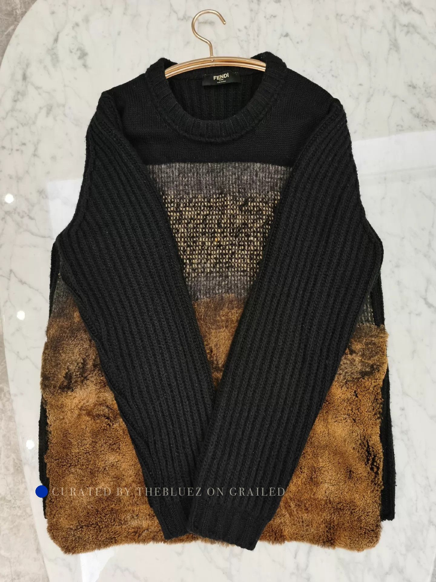 Fendi Elegant Black Wool Sweater with Leather Panels Size US M / EU 48-50 / 2 - 4 Thumbnail