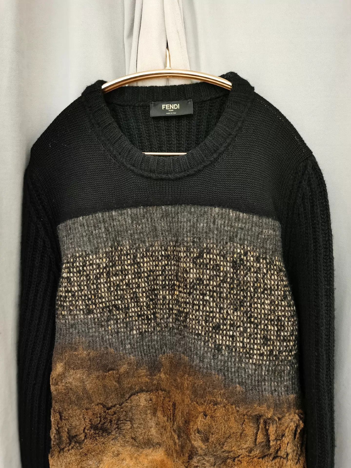 Fendi Elegant Black Wool Sweater with Leather Panels Size US M / EU 48-50 / 2 - 2 Thumbnail