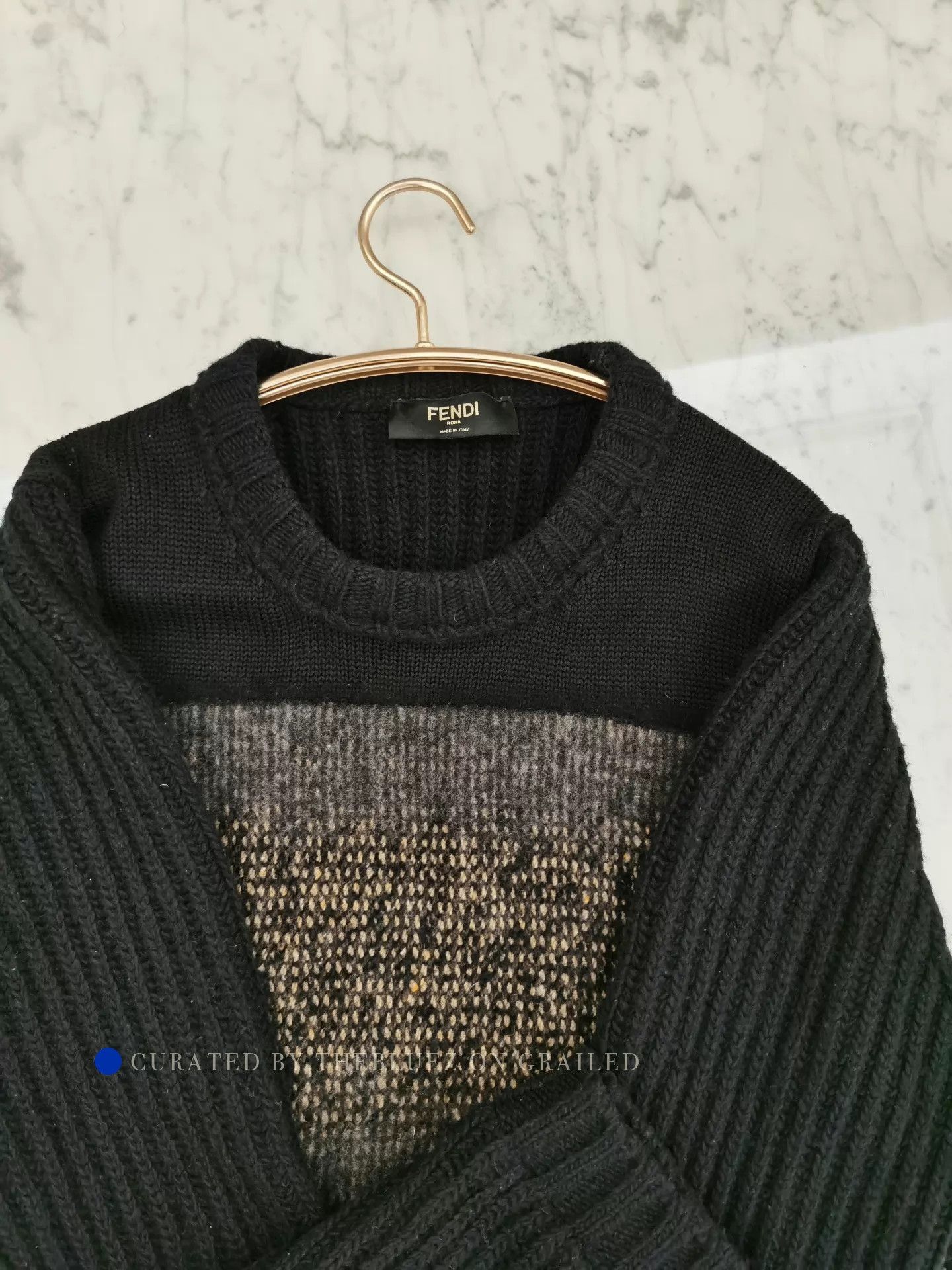 Fendi Elegant Black Wool Sweater with Leather Panels Size US M / EU 48-50 / 2 - 6 Thumbnail