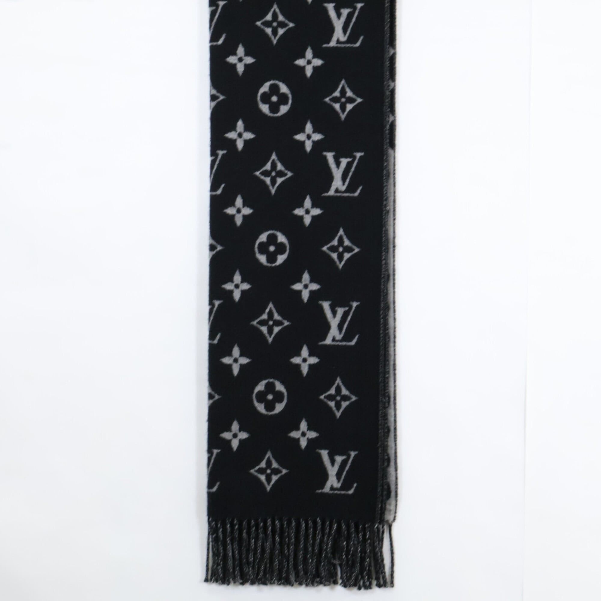 Louis Vuitton LOUIS VUITTON M73055 Echarpe Polka Gram Wool Cashmere Stole Scarf Black Gray Women's Size ONE SIZE - 4 Thumbnail