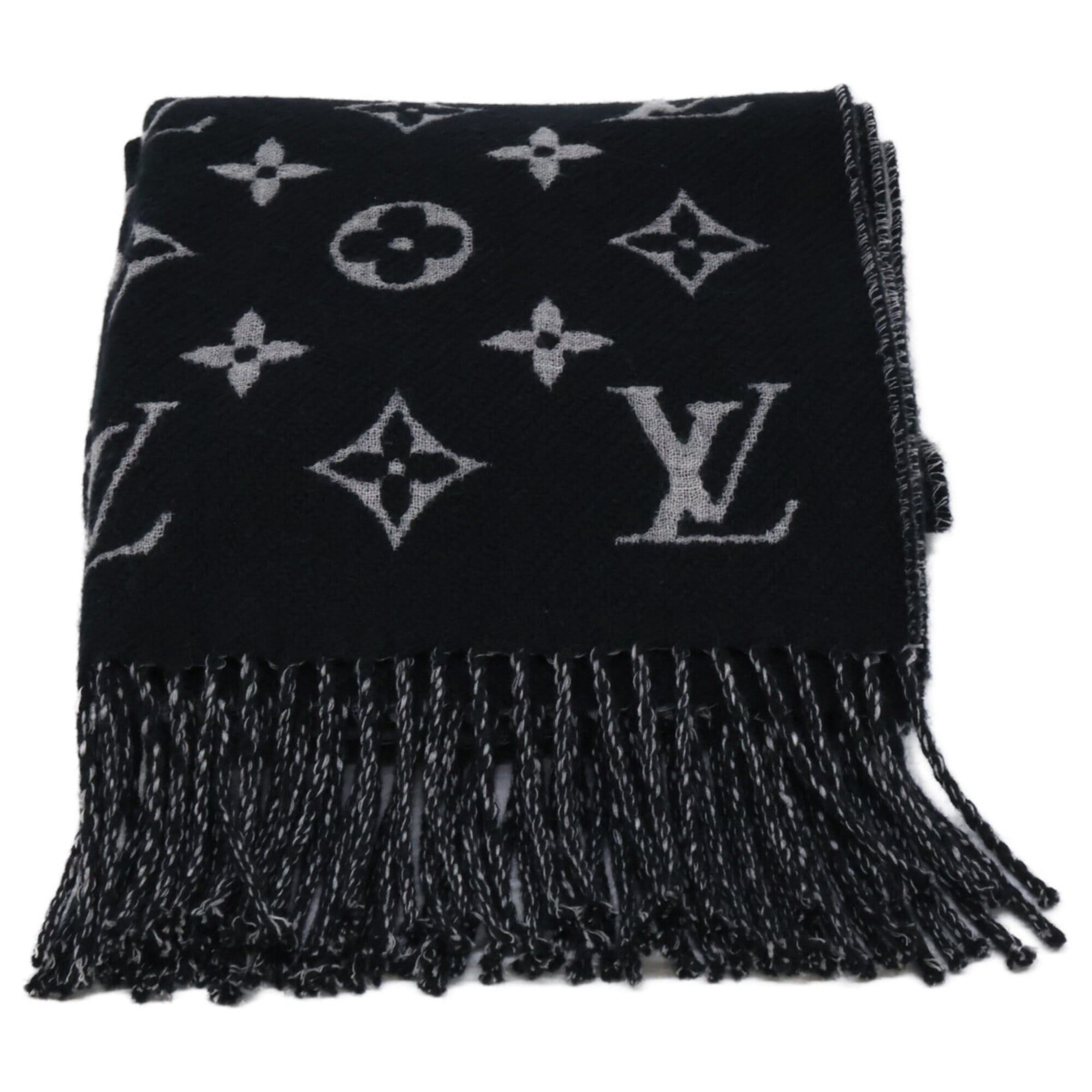 Louis Vuitton LOUIS VUITTON M73055 Echarpe Polka Gram Wool Cashmere Stole Scarf Black Gray Women's Size ONE SIZE - 2 Thumbnail