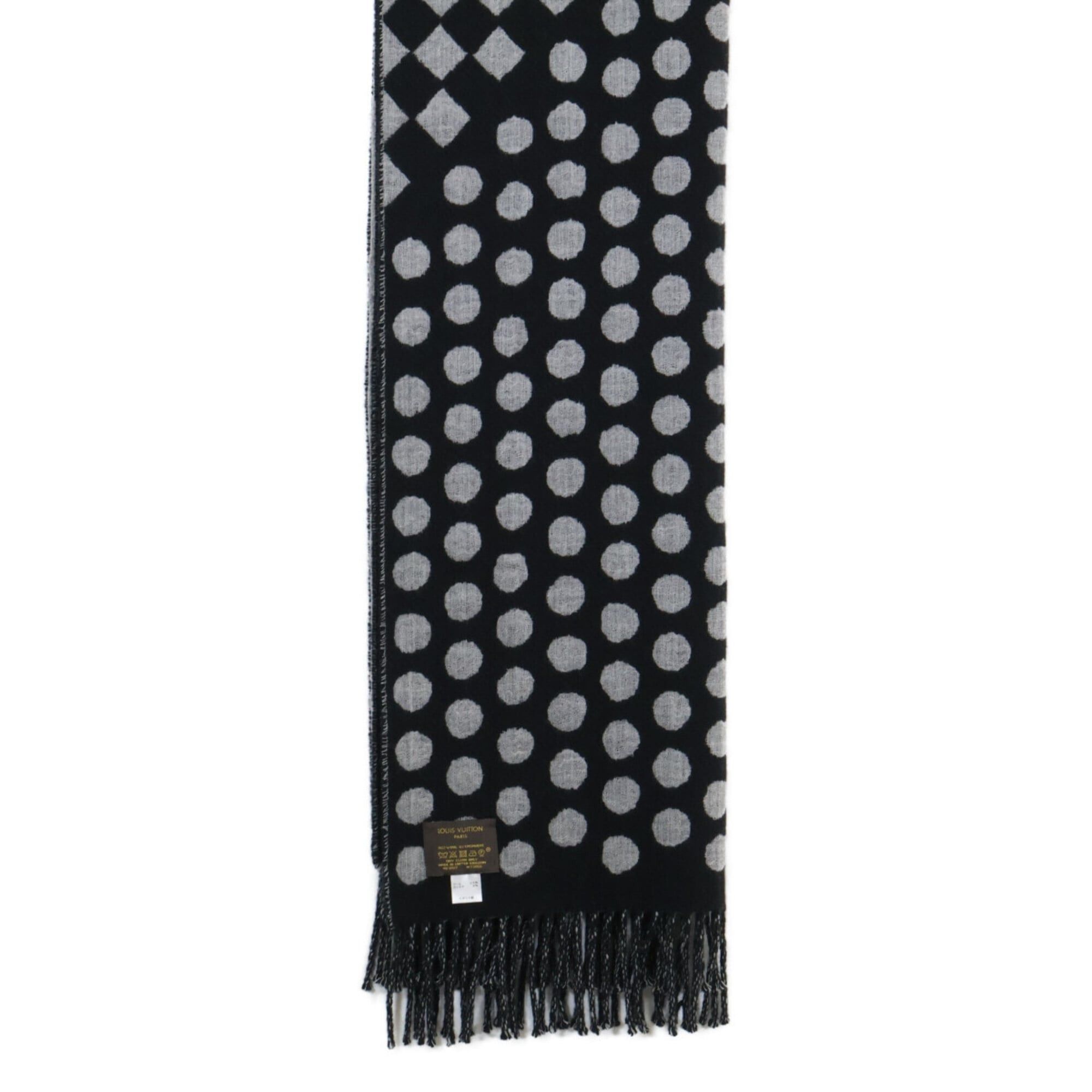 Louis Vuitton LOUIS VUITTON M73055 Echarpe Polka Gram Wool Cashmere Stole Scarf Black Gray Women's Size ONE SIZE - 5 Thumbnail