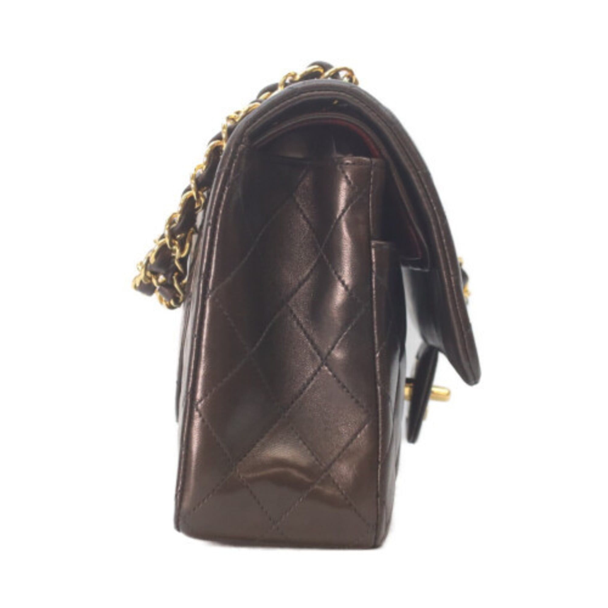 Chanel CHANEL A01112 Lambskin Double Flap Matelassé 25 Shoulder Bag, Black with Gold Hardware, Women's Size ONE SIZE - 4 Thumbnail