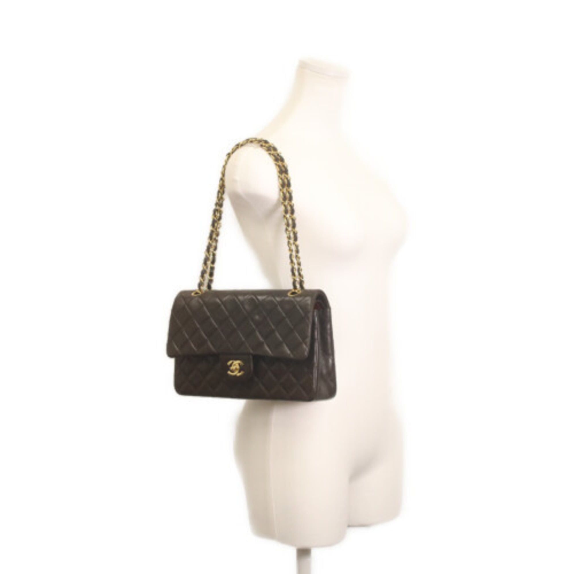 Chanel CHANEL A01112 Lambskin Double Flap Matelassé 25 Shoulder Bag, Black with Gold Hardware, Women's Size ONE SIZE - 14 Thumbnail