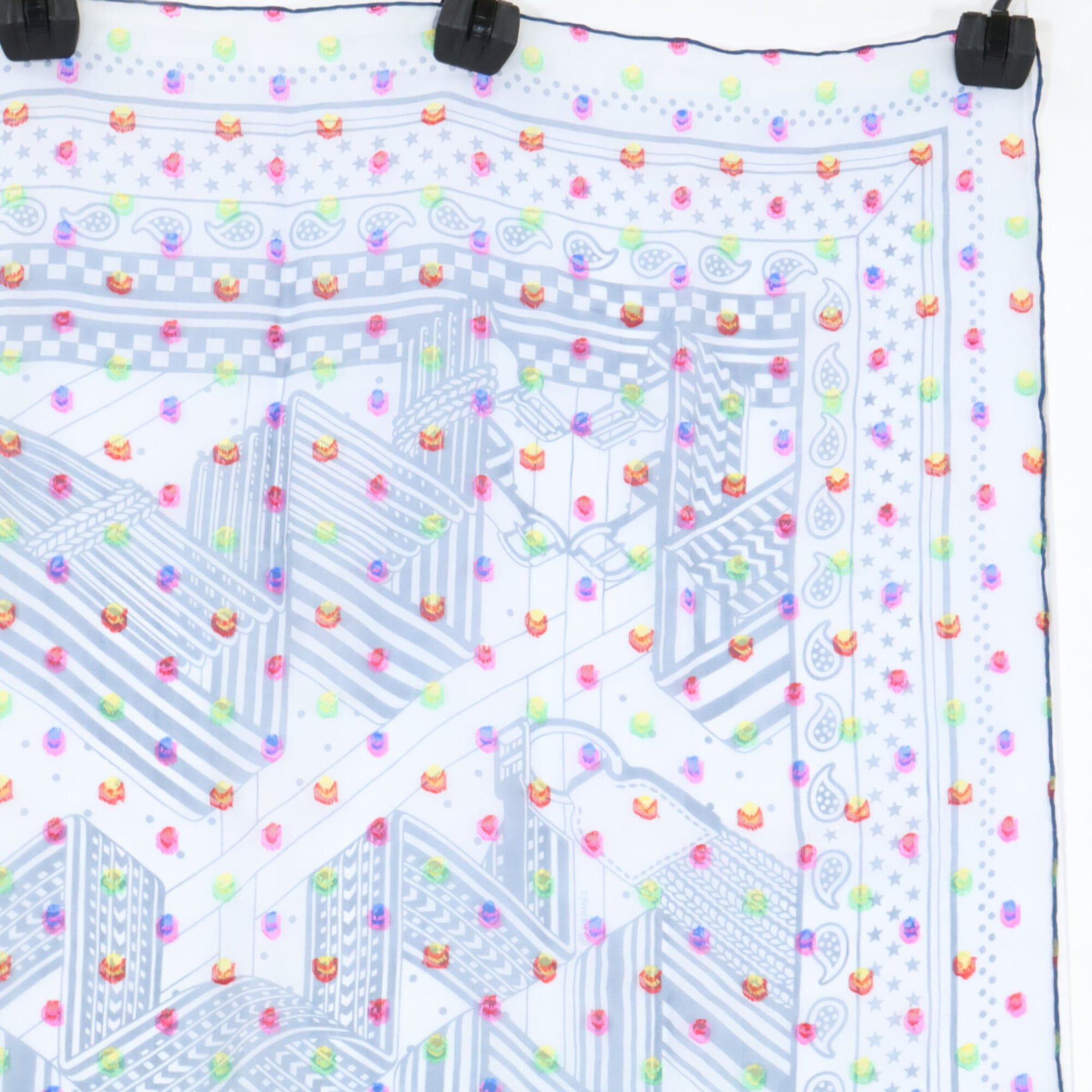Hermes HERMES SANGLES EN ZIGZAG BANBANA (Zigzag Sangles) Silk Blend Carre 60 Scarf/Muffler, Blue Multicolor, Women's Size ONE SIZE - 3 Thumbnail