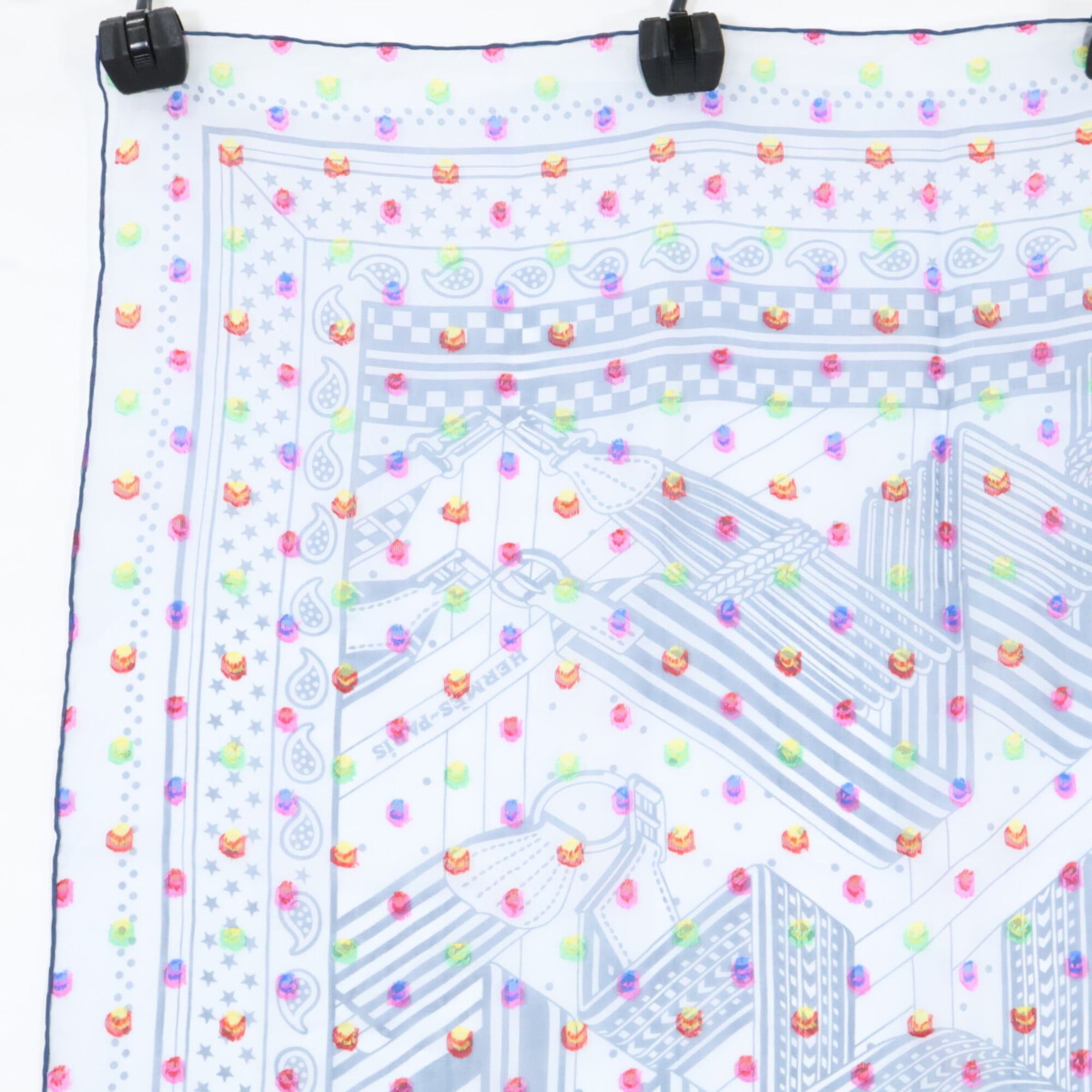 Hermes HERMES SANGLES EN ZIGZAG BANBANA (Zigzag Sangles) Silk Blend Carre 60 Scarf/Muffler, Blue Multicolor, Women's Size ONE SIZE - 2 Thumbnail