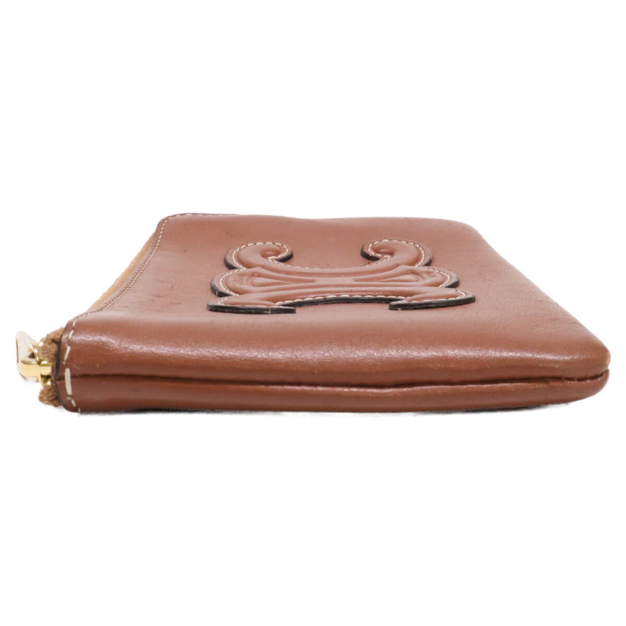 Celine CELINE 10C663 Triomphe Leather Wallet/Coin Case, Brown, Women's Size ONE SIZE - 4 Thumbnail
