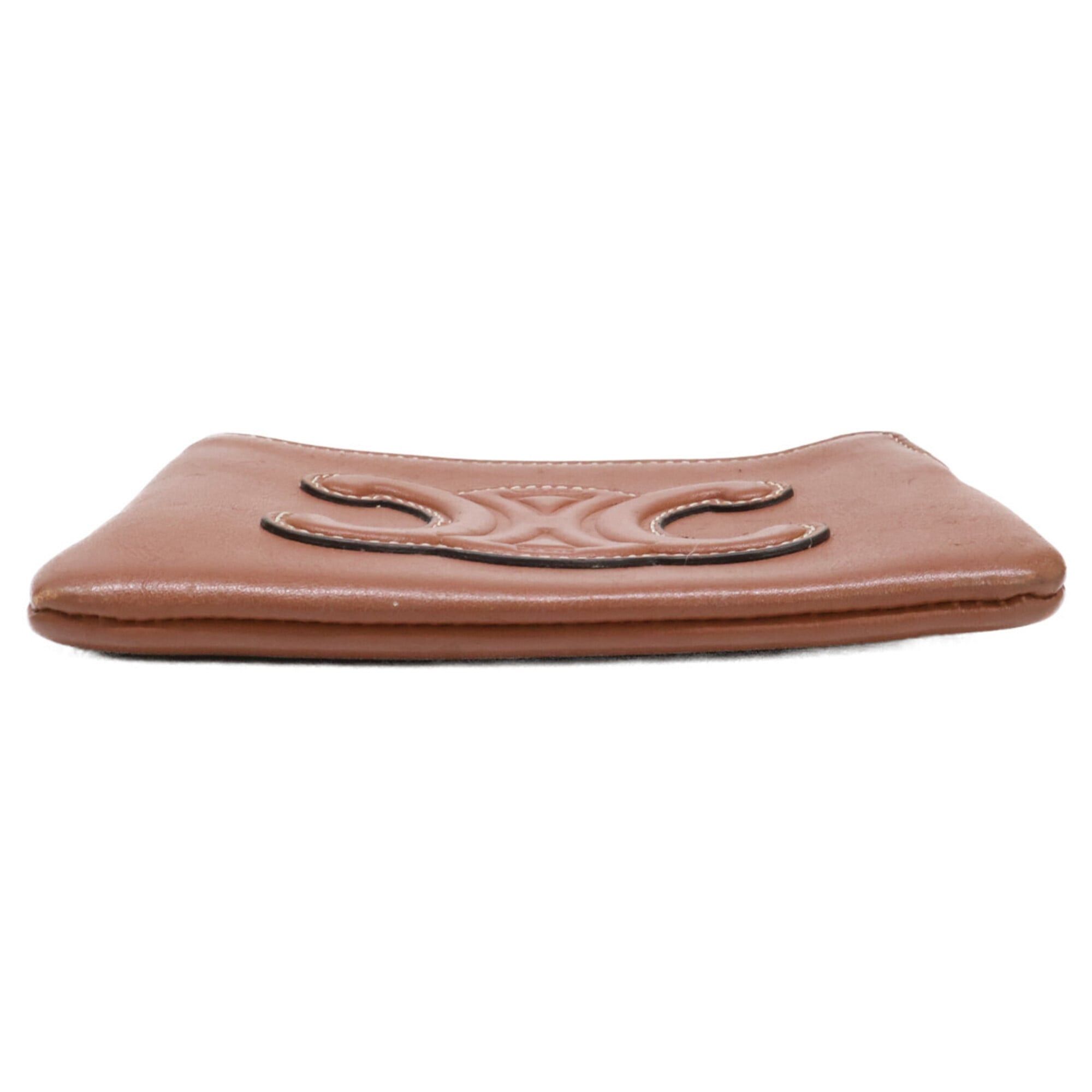 Celine CELINE 10C663 Triomphe Leather Wallet/Coin Case, Brown, Women's Size ONE SIZE - 3 Thumbnail