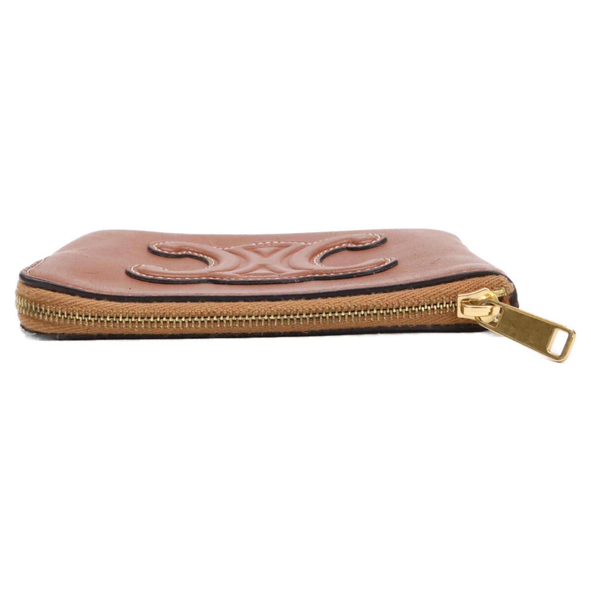 Celine CELINE 10C663 Triomphe Leather Wallet/Coin Case, Brown, Women's Size ONE SIZE - 5 Thumbnail