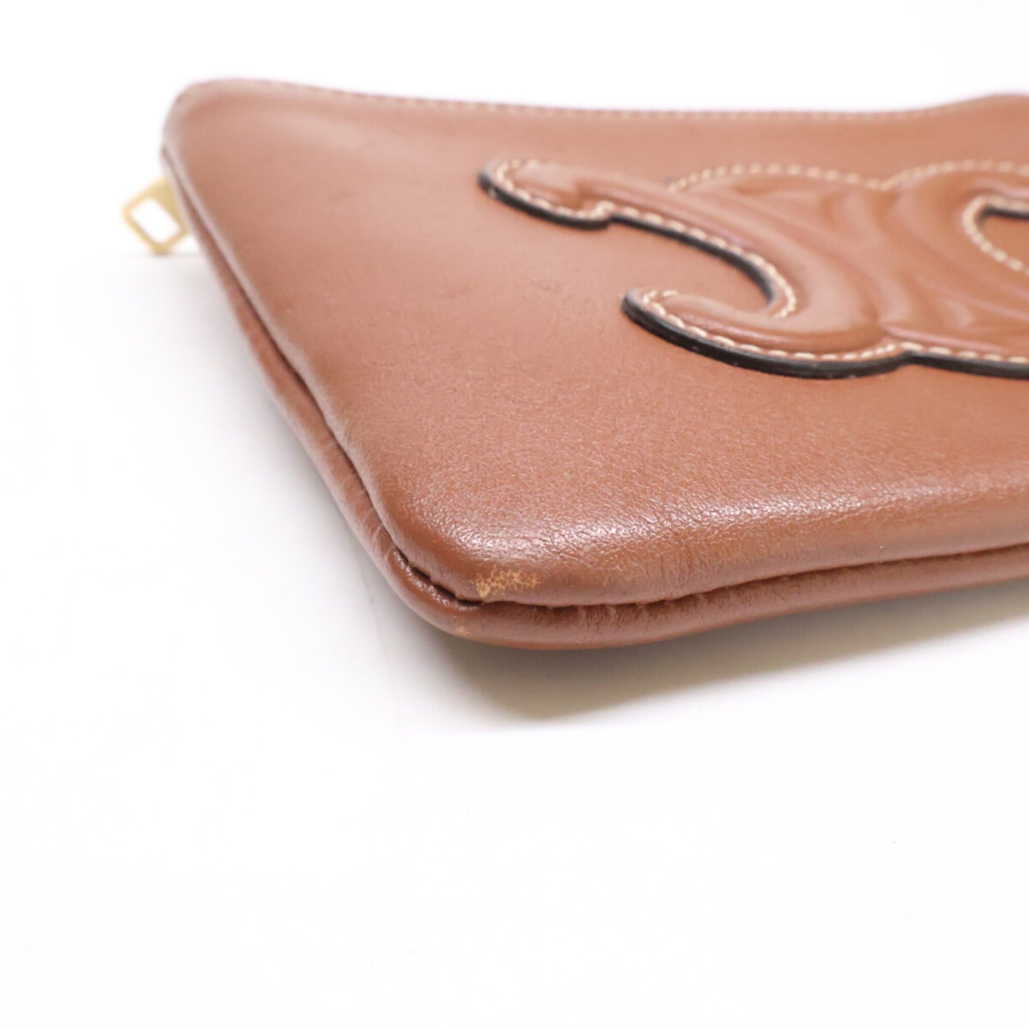 Celine CELINE 10C663 Triomphe Leather Wallet/Coin Case, Brown, Women's Size ONE SIZE - 8 Thumbnail