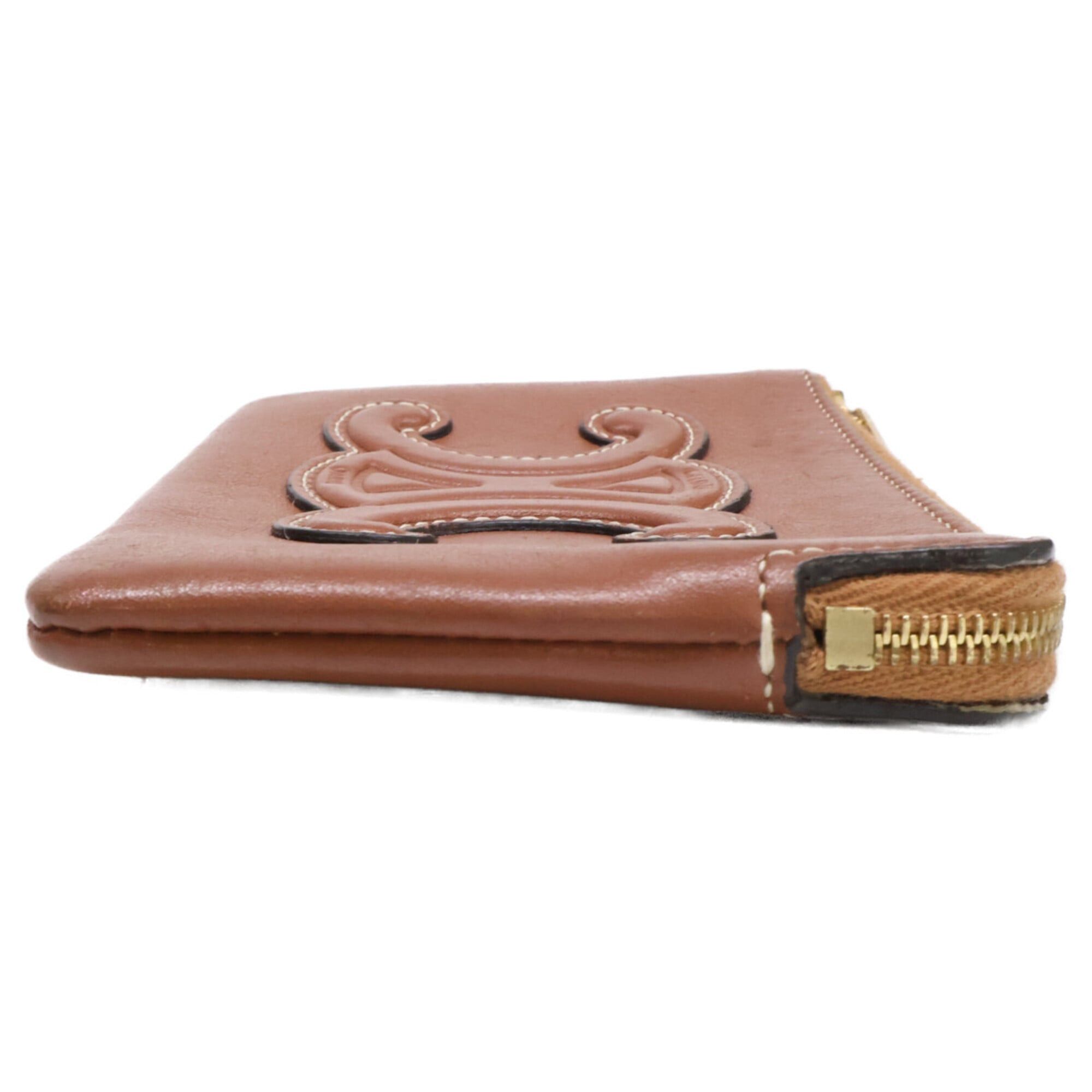 Celine CELINE 10C663 Triomphe Leather Wallet/Coin Case, Brown, Women's Size ONE SIZE - 2 Thumbnail