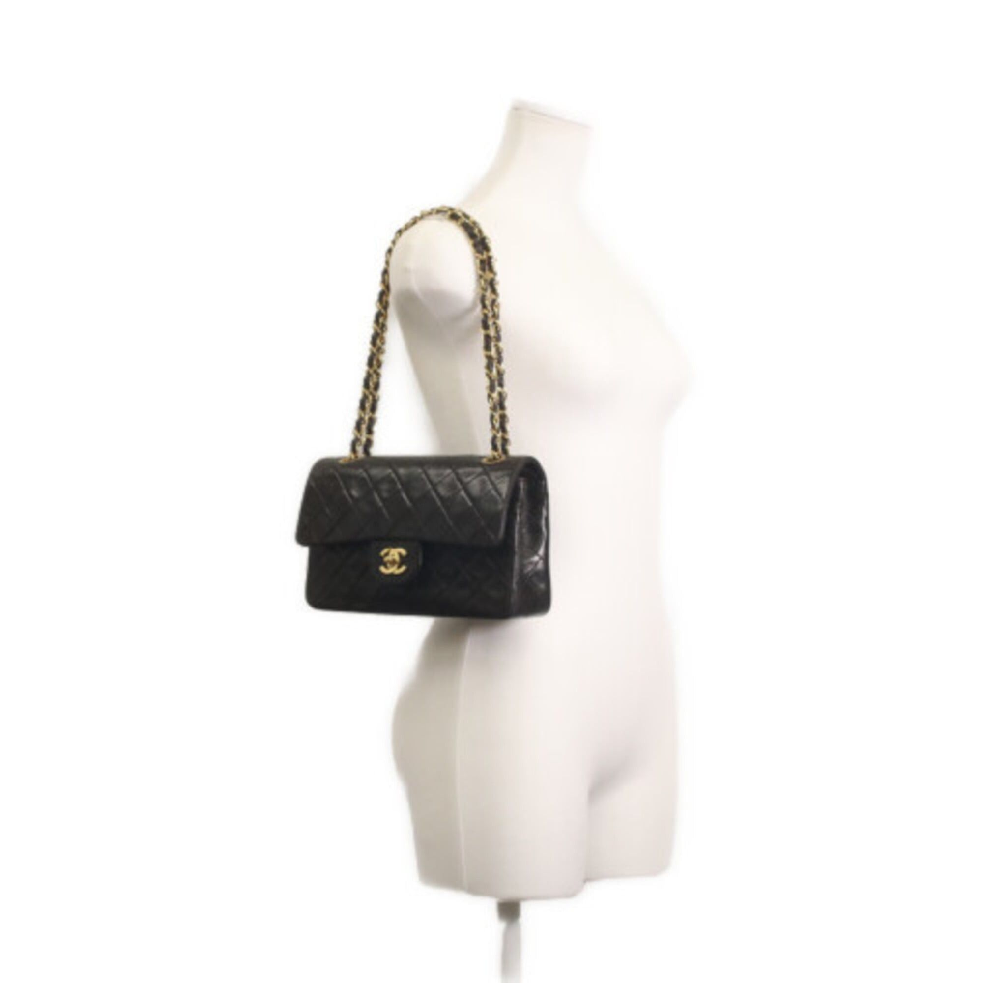 Chanel CHANEL A01113 Lambskin Double Flap Matelassé 23 Shoulder Bag, Black with Gold Hardware, Women's Size ONE SIZE - 14 Thumbnail