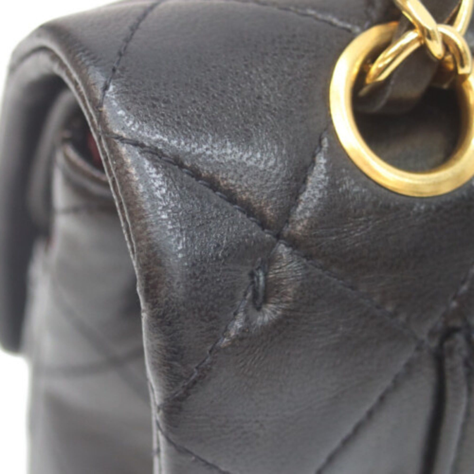 Chanel CHANEL A01113 Lambskin Double Flap Matelassé 23 Shoulder Bag, Black with Gold Hardware, Women's Size ONE SIZE - 8 Thumbnail
