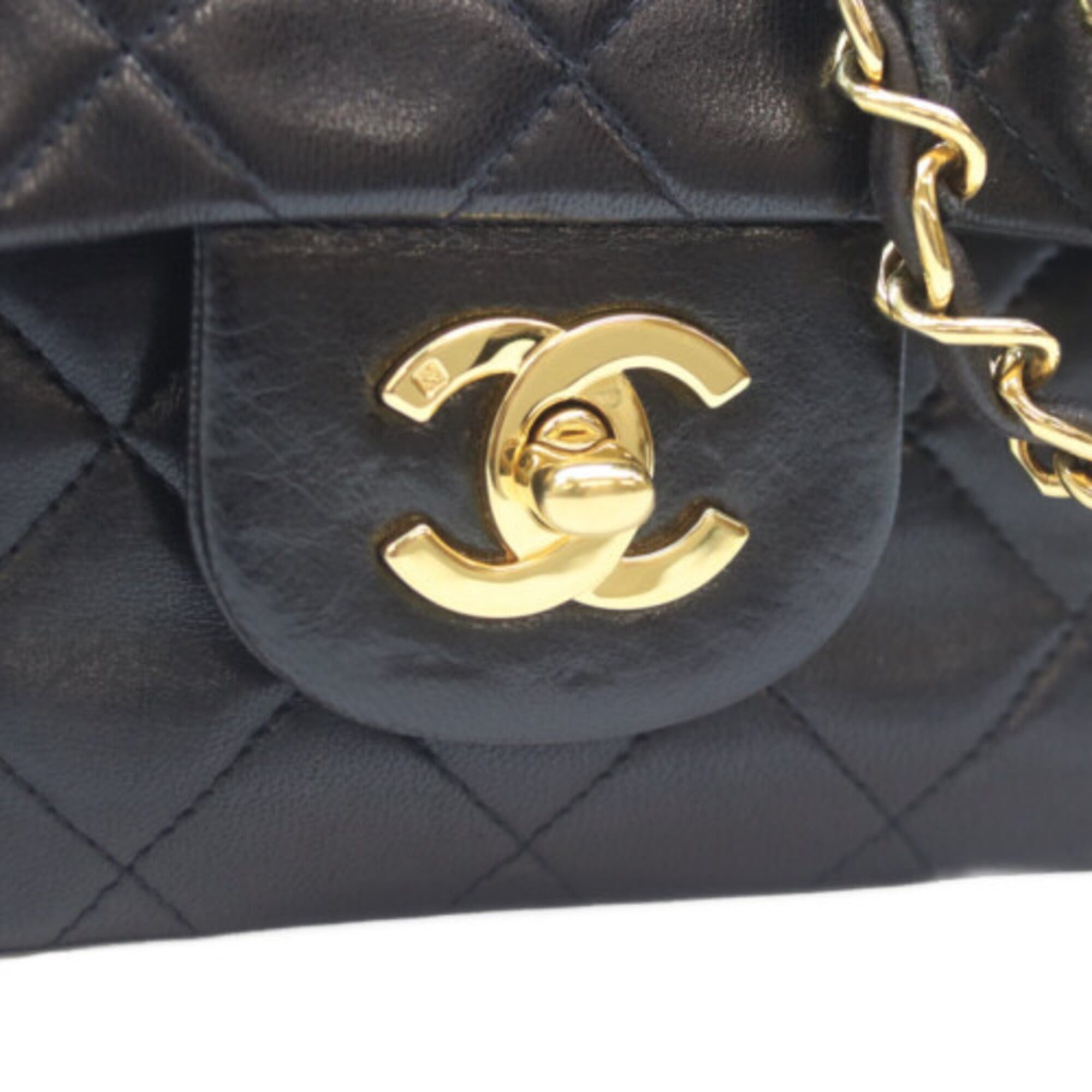 Chanel CHANEL A01113 Lambskin Double Flap Matelassé 23 Shoulder Bag, Black with Gold Hardware, Women's Size ONE SIZE - 6 Thumbnail