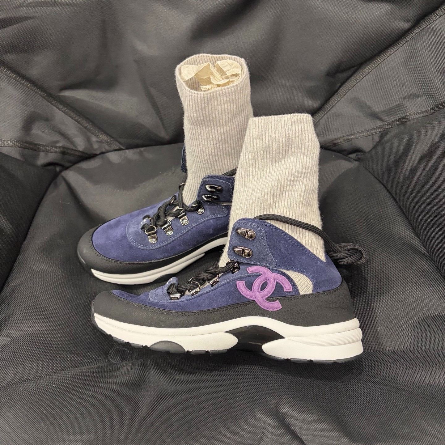 Chanel Chanel Blue Suede Hiking Sock Sneakers Size 35 Size US 4 / IT 34 - 7 Thumbnail