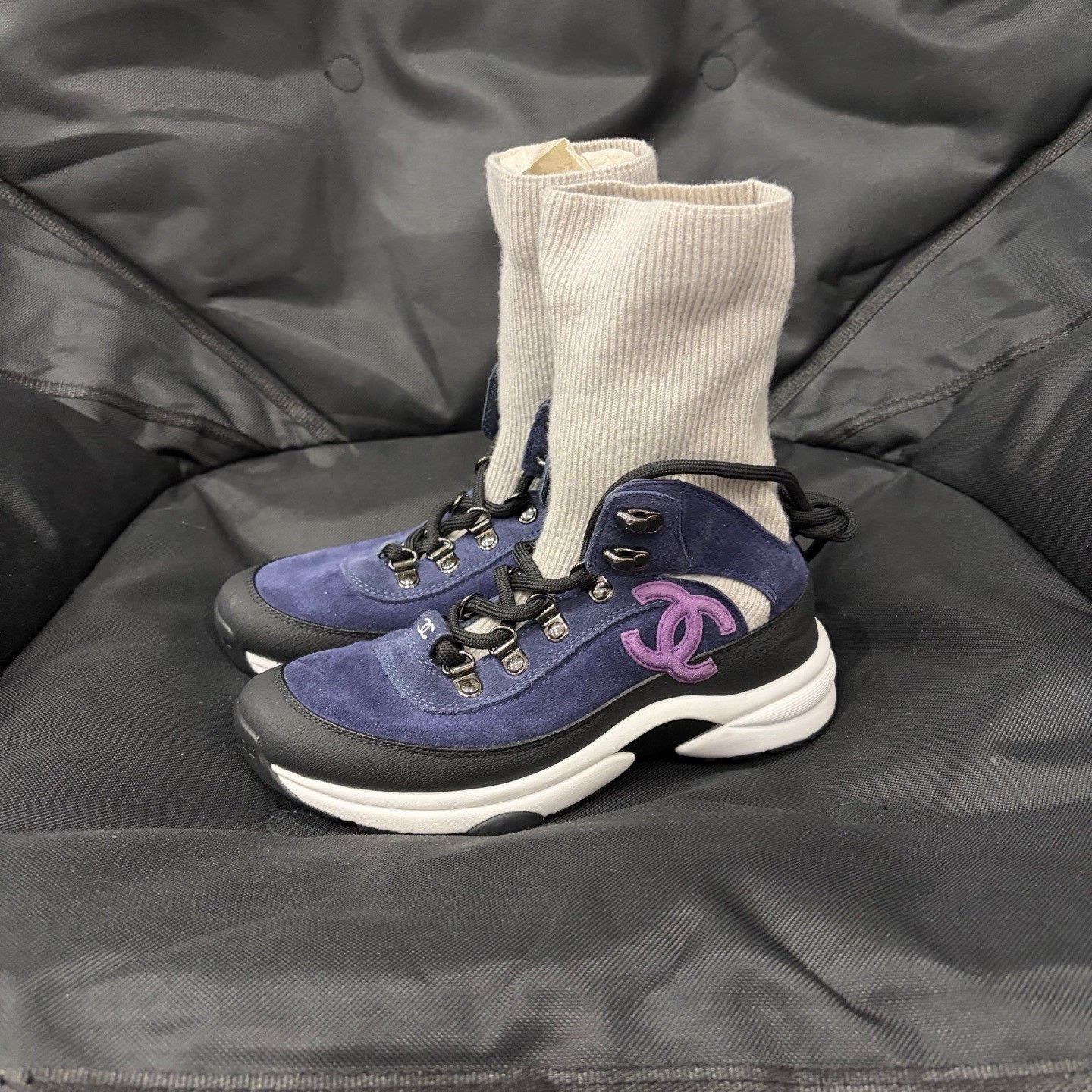 Chanel Chanel Blue Suede Hiking Sock Sneakers Size 35 Size US 4 / IT 34 - 6 Thumbnail